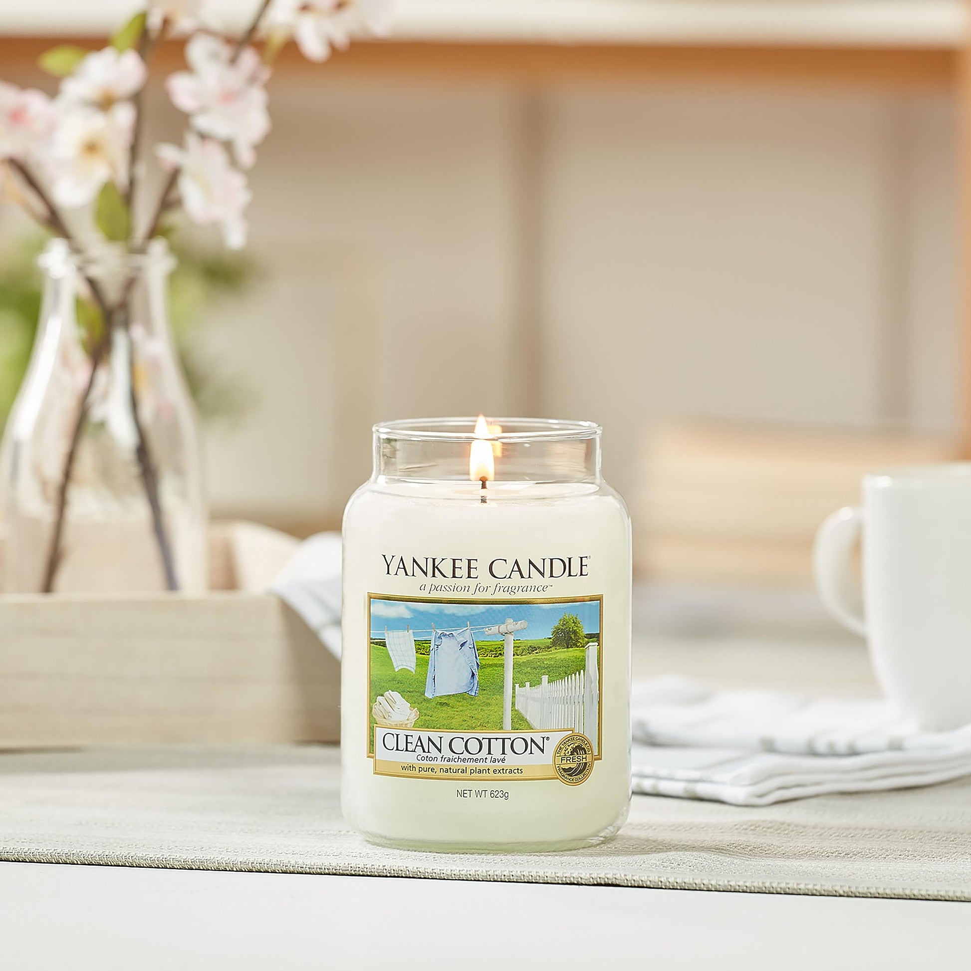 Yankee Candle Large Jar Scented Candle, Clean Cotton, Up to 150 Hours Burn Time - Medaid International