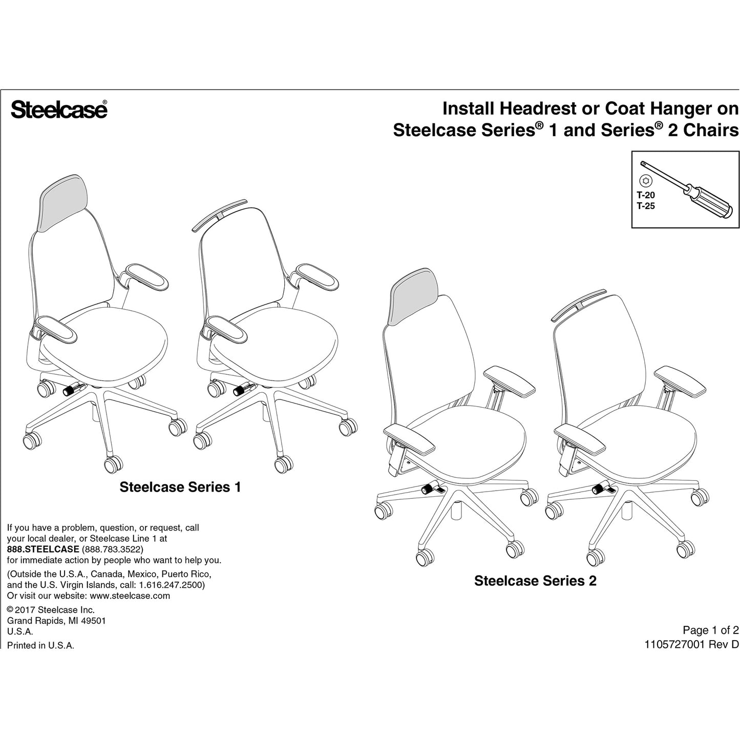 Steelcase Series 1 Headrest ONLY, Graphite Frame with 3D Microknit Fabric (Graphite) - Medaid International