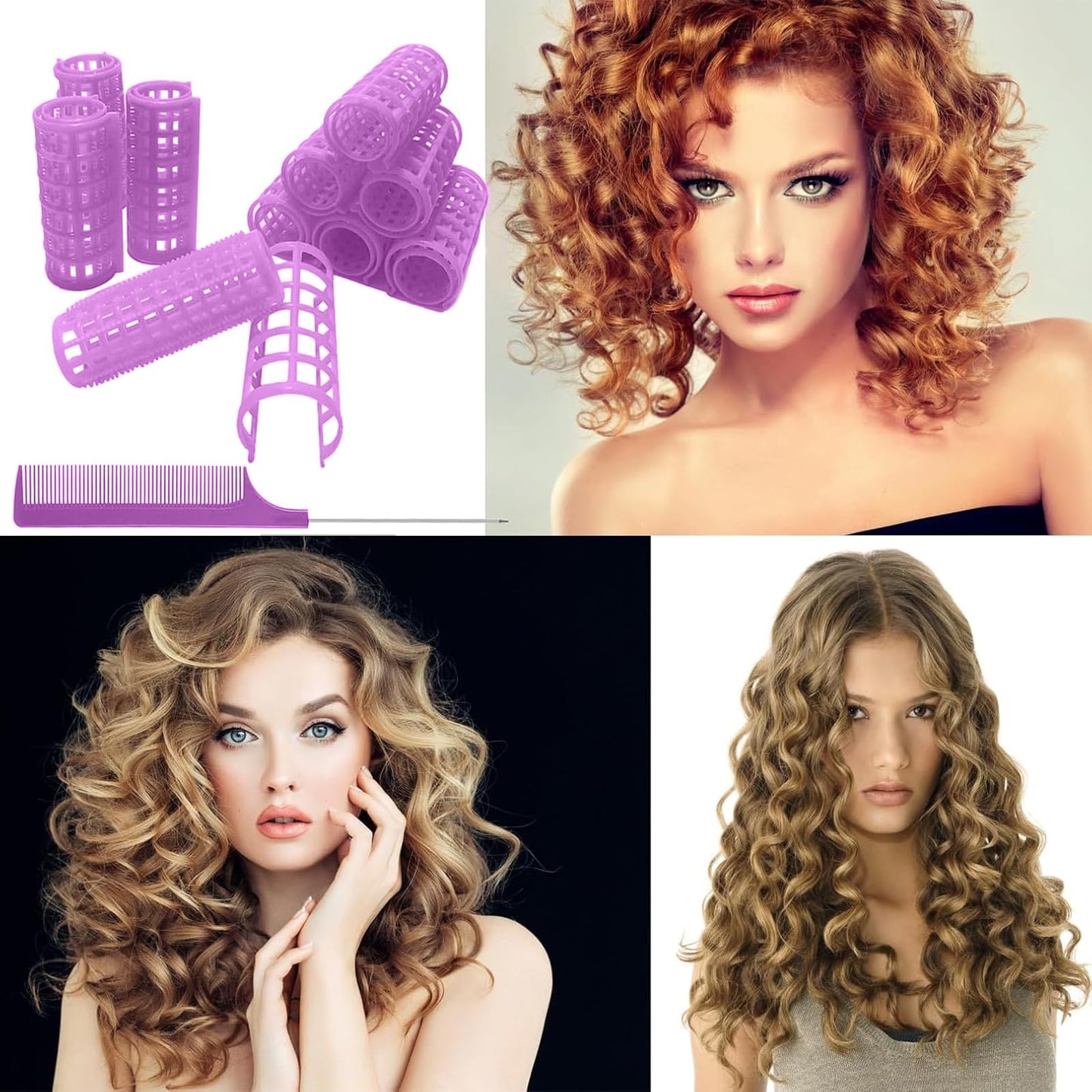 MOODKEY 20PCS Plastic Hair Rollers Set 2.5cm/1in Heatless Rollers Hair Curlers Snap on Rollers Self Grip Rollers Hairdressing Curlers Tools for DIY Hairdressing Hair Salon (Purple) - Medaid International