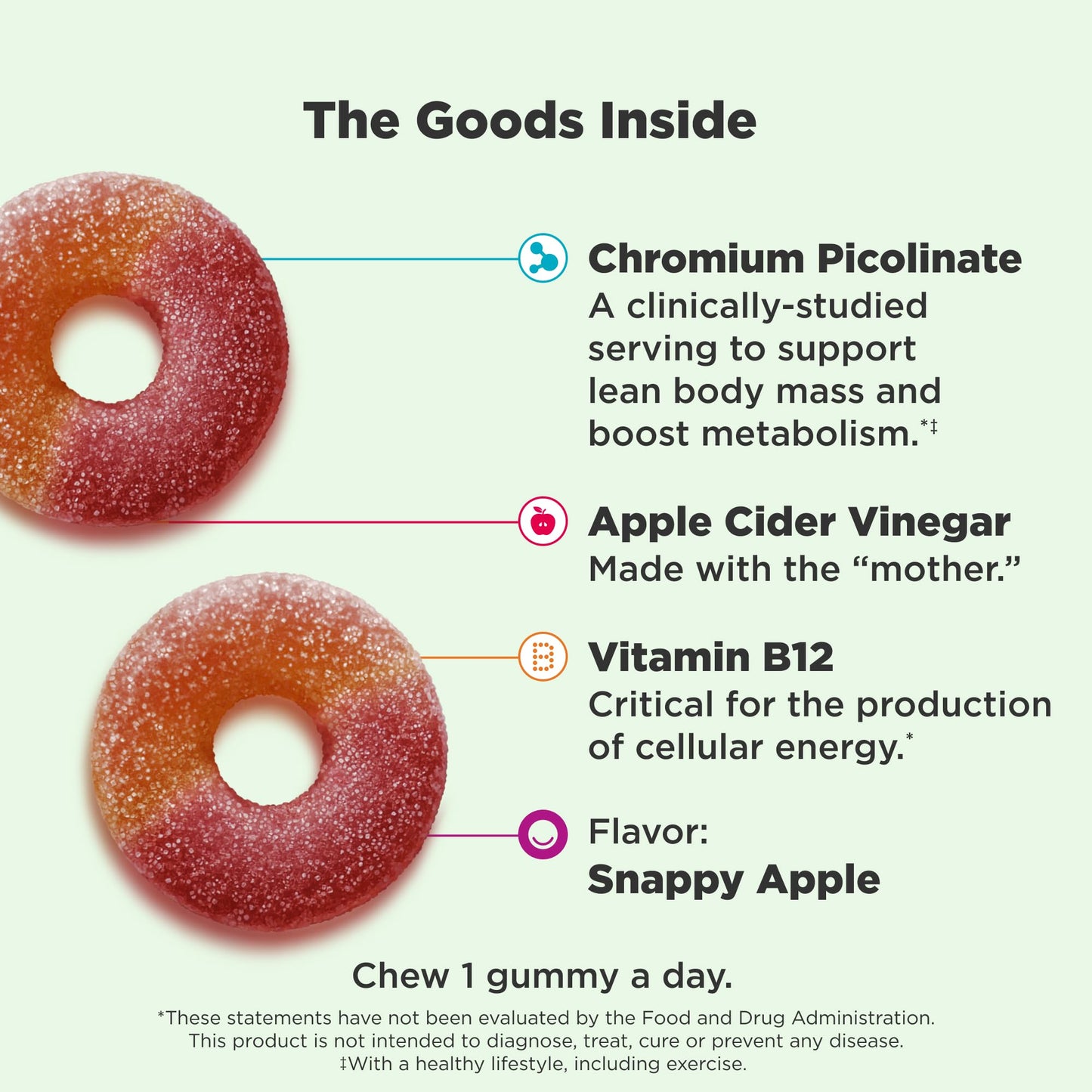 OLLY Metabolism Gummy Rings, Apple Cider Vinegar, Vitamin B12, Chromium, Energy and Digestive Health, Chewable Supplement, Apple Flavor - 30 Count - Medaid International
