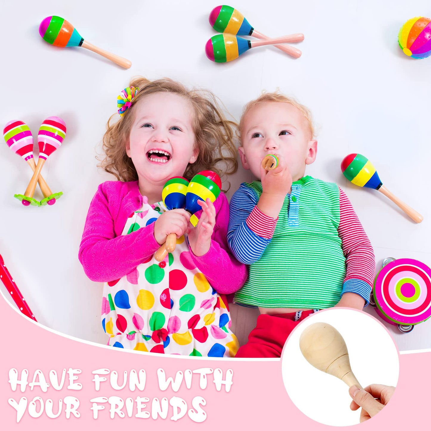 Leitee 6 Pcs DIY Wood Maracas Unfinished Hand Painted Maracas Party Favor Wooden Rumba Shakers Hand Percussion Rattles Musical Instruments with Clear Sound for Kid Adult(Log Color) - Medaid International