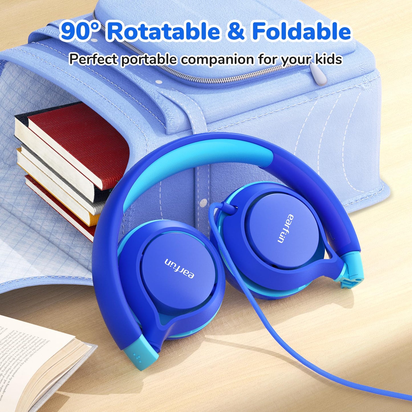 EarFun S1 Kids Headphones, Foldable Wired Headphones for Kids, 85dB Volume Limit, Stereo Sound, Adjustable Headband, Portable Lightweight On-Ear Headphone for School/Travel/Boys/Girls/PC/Tablet - Medaid International