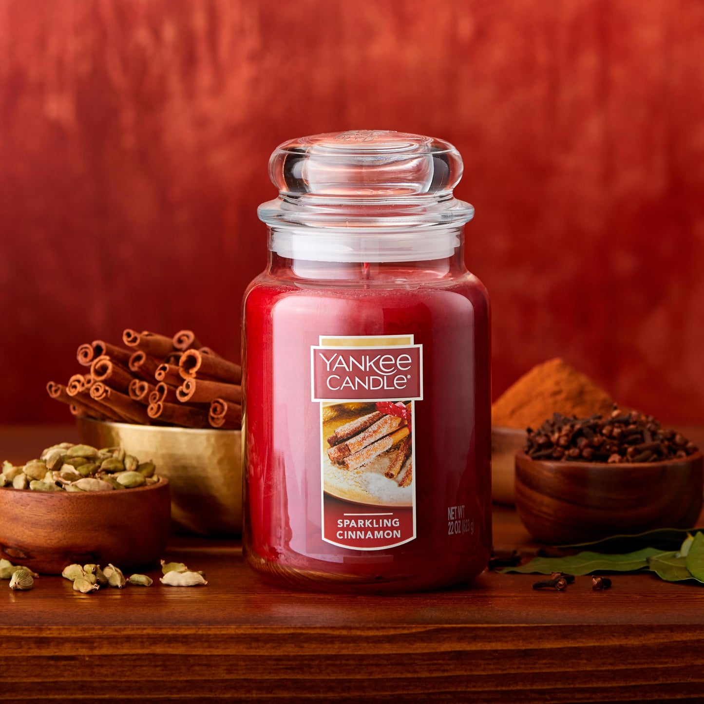 Yankee Candle Sparkling Cinnamon Scented, Classic 22oz Large Jar Single Wick Candle, Over 110 Hours of Burn Time | Holiday Gifts for All: Perfect for Fall and Winter Decor - Medaid International