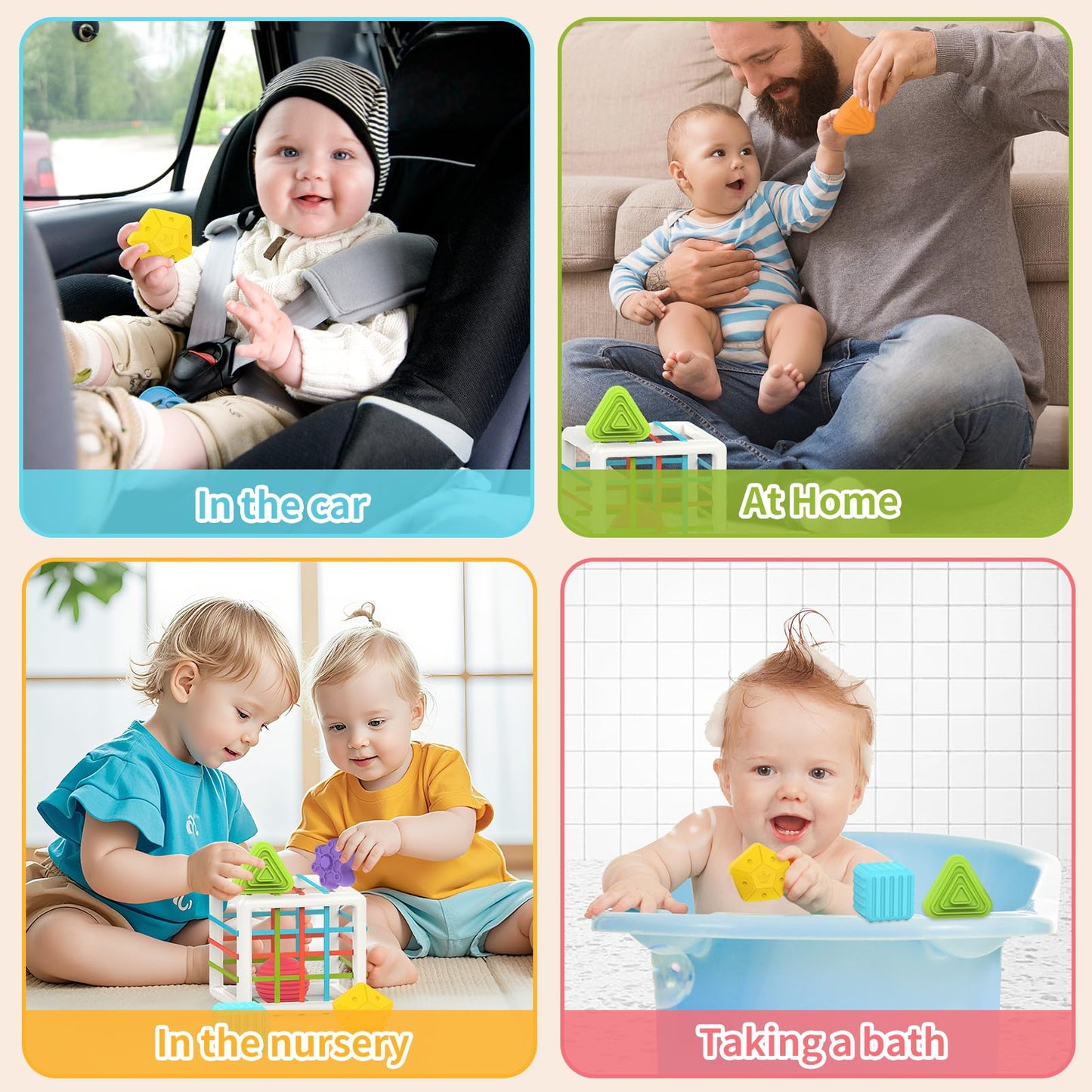 MINGKIDS Montessori Toys for 1 Year Old, 6 Pc Multi Sensory Shape, Toddler Developmental Learning Birthday Gifts, Baby Toys 12 Month - Medaid International