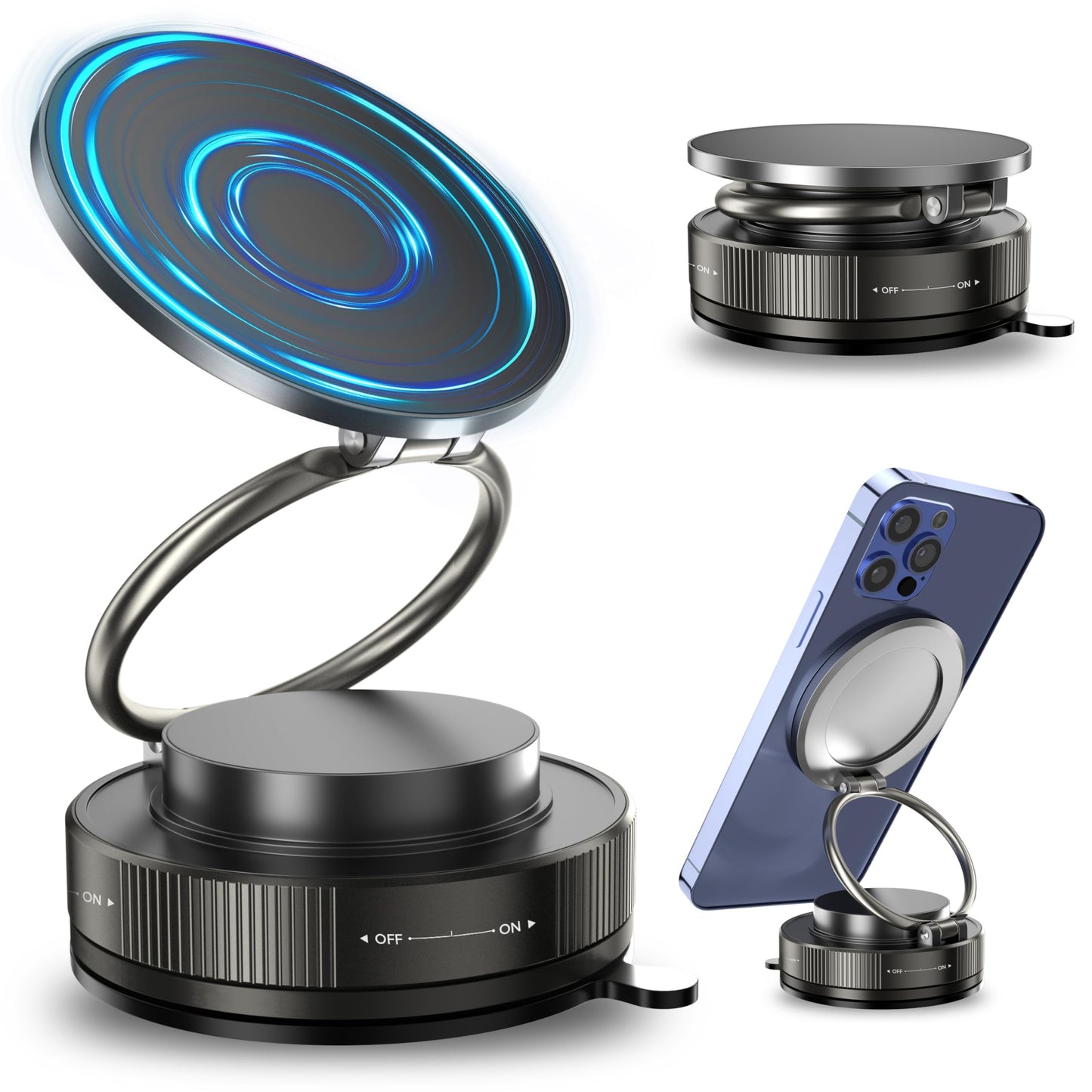 MARUVI Vacuum Magnetic Phone Holder for Car,2800gf Strong Magnetic Phone Mount,360° Adjustable & Reinforced Suction Cup for Dashboard/Gym/Mirror,Car Phone Holder Compatible with iPhone Android(Black) - Medaid International