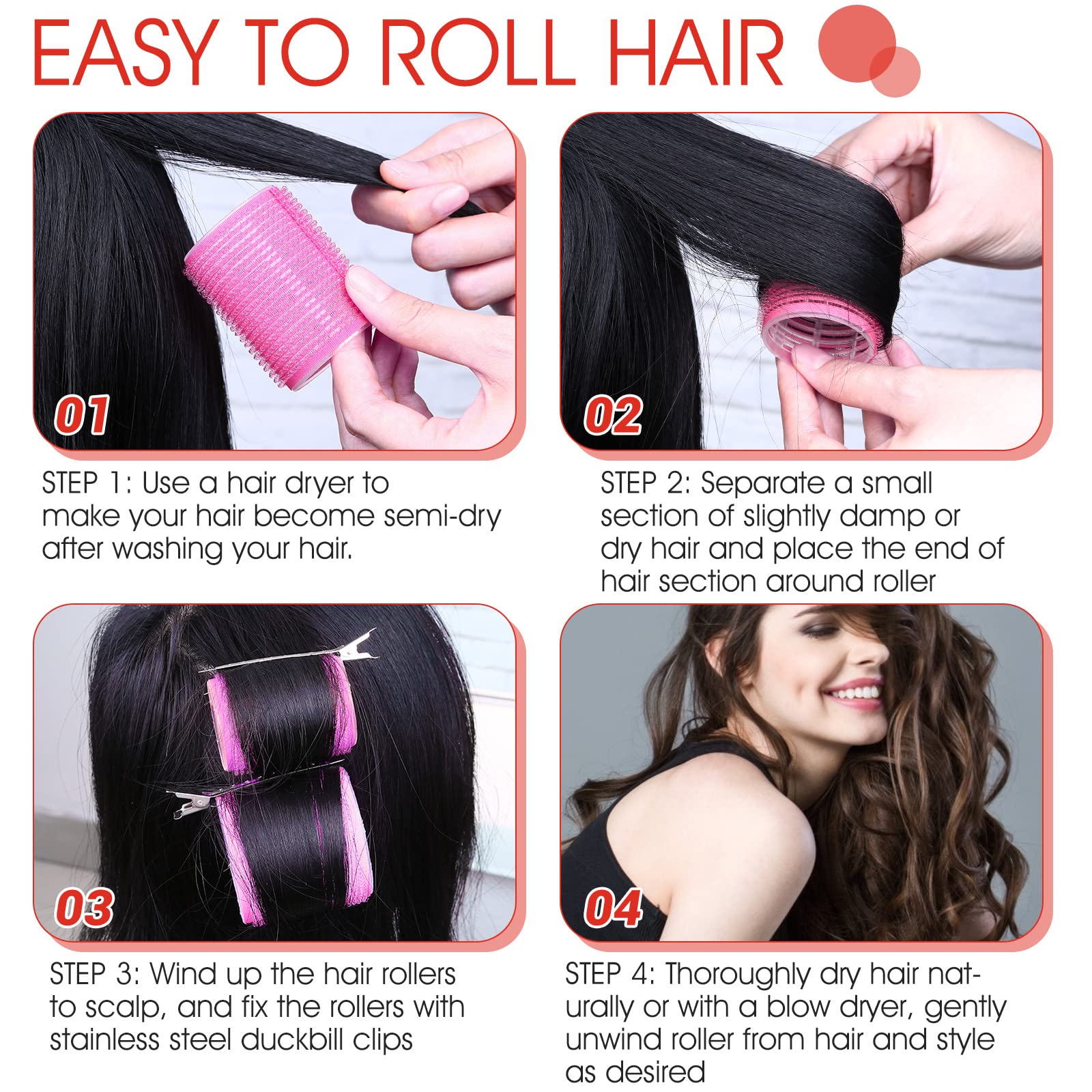 Hair Curlers Rollers, 12Pcs Hair Rollers Hair Curlers Self Grip Holding Rollers with 12 Pcs Hair Clips for Long Medium Short Thick Fine Thin Hair Bangs Volume - Medaid International