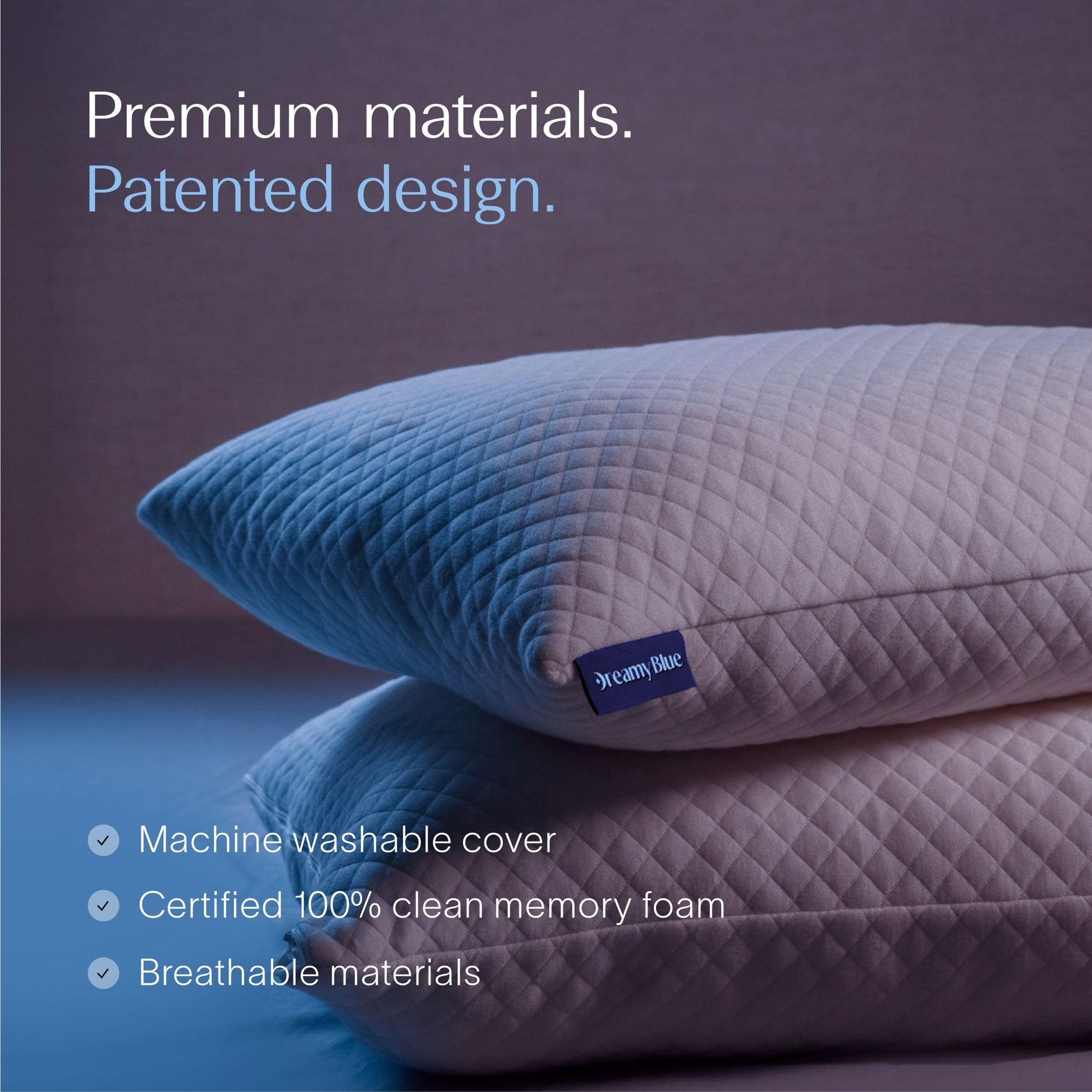 DreamyBlue Signature Pillow w/Adjustable Loft β’ Shredded Memory Foam Fill β’ Neutral Alignment for Side, Back, and Stomach Sleepers β’ Washable Bamboo Rayon Cover β’ CertiPUR-US Certified Foam (Queen) - Medaid International