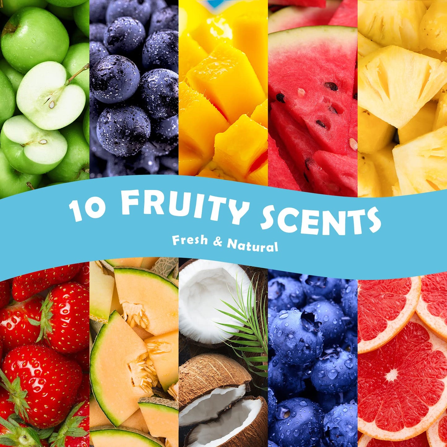 Fruity Fragrance Oil for Candle & Soap Making, Holamay Premium Fruit Essential Oils, 10 x 5ml - Coconut, Strawberry, Mango, Pineapple and More Diffuser Oil Scents, Summer Aromatherapy Oils Set - Medaid International