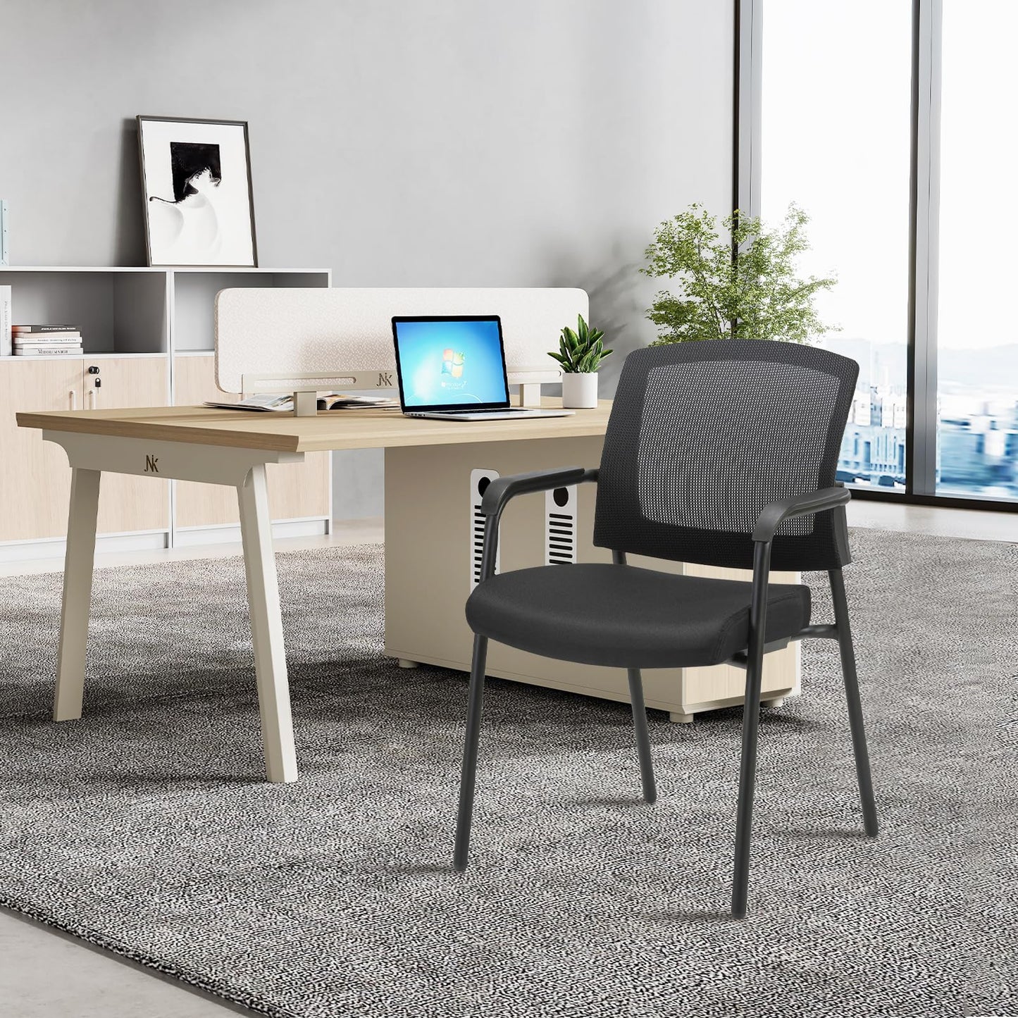 CLATINA Office Reception Guest Chair Mesh Back Stacking with Ergonomic Lumbar Support and Thickened Seat Cushion for Waiting Conference Room Black - Medaid International