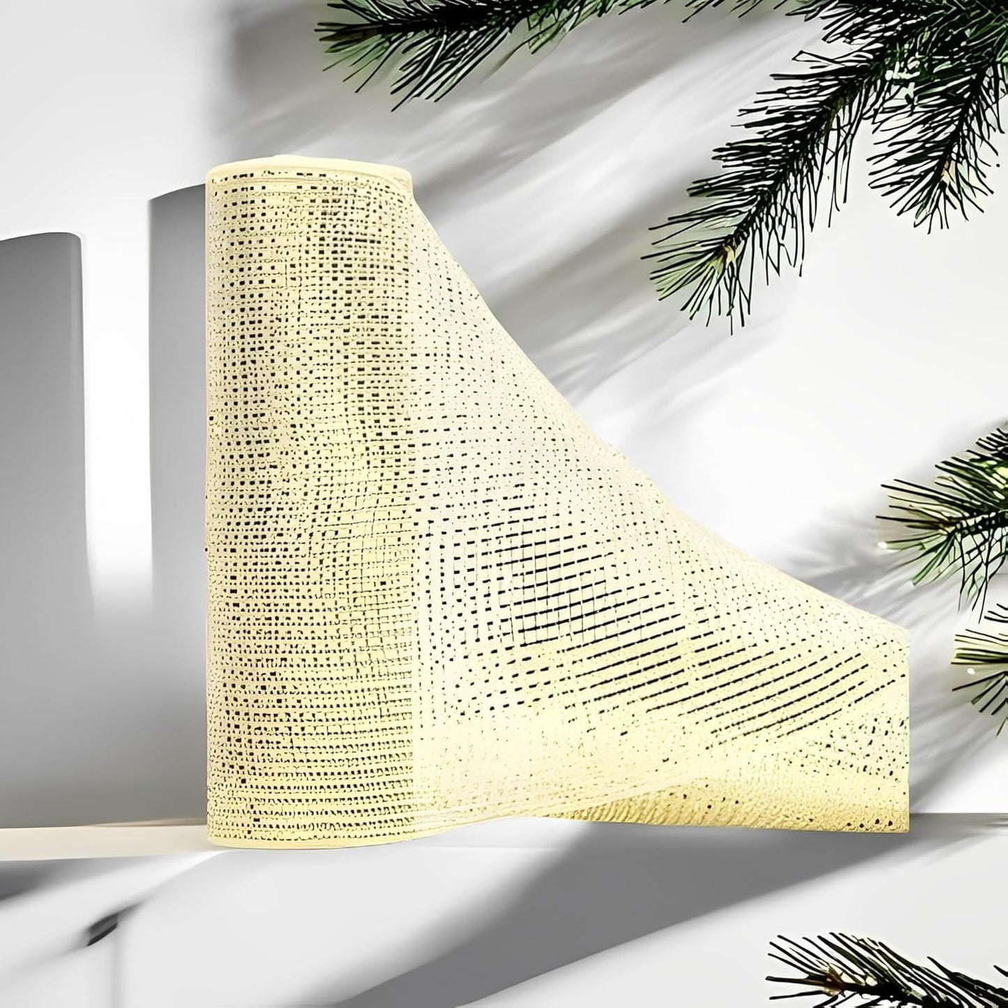 BESTONE Gold Metallic Mesh Ribbon 10 Inch Wide for Christmas Wreath Supplies, Tree Decoration, Garland and Bows - Decorative Deco Mesh with Metallic Foil - Medaid International