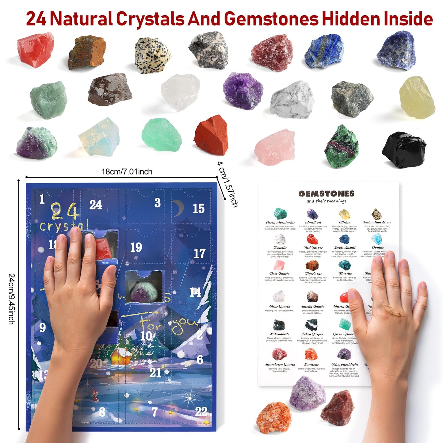 JELMOK Advent Calendar 2024, 24 Days Natural Healing Crystal Gemstones Minerals & Fossils Advent Calendar Crystals Christmas Calendar Enthusiasts Rocks Collection for Xmas Girls Boys Kids Men Women (Blue) - Medaid International