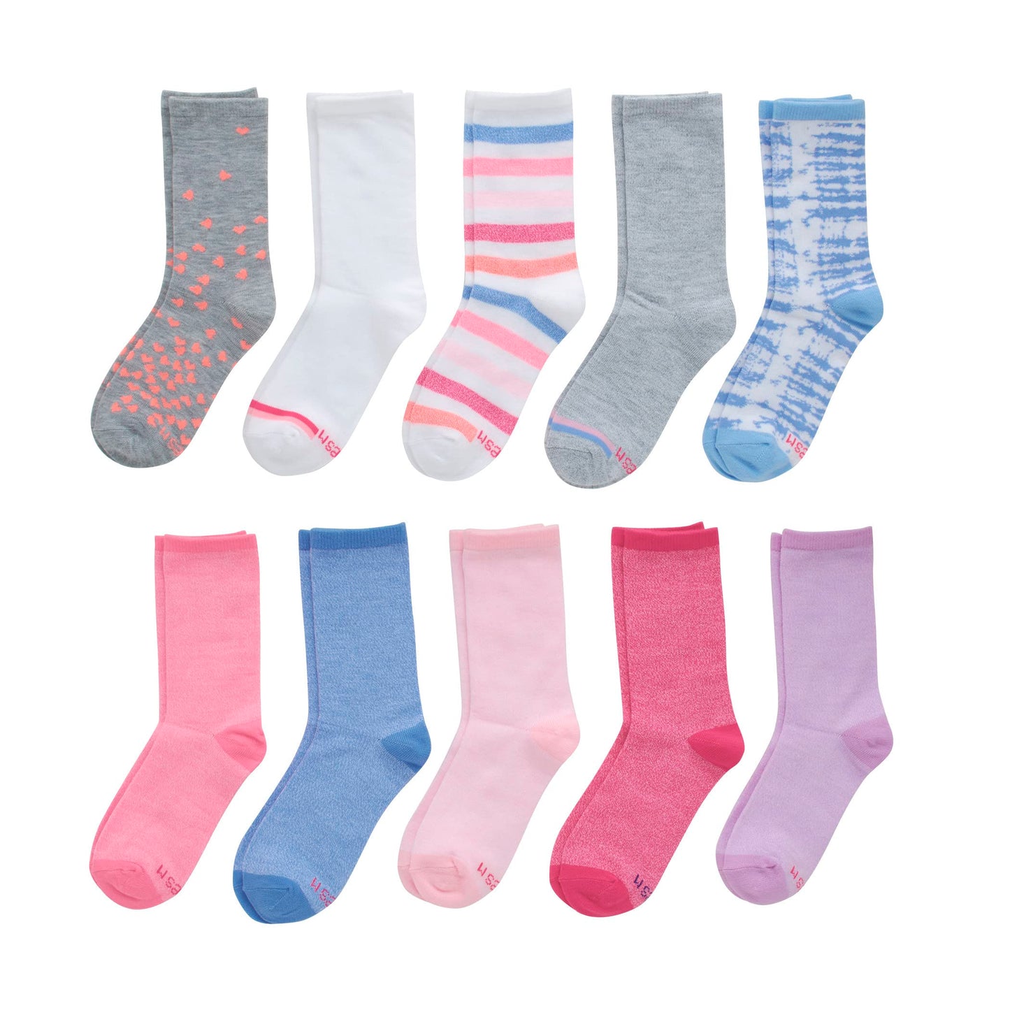 Hanes Ultimate Girls' Fashion Crew Socks Pack, Lightweight Stretch Crew Socks, Assorted 10-Pair Pack, Small - Medaid International