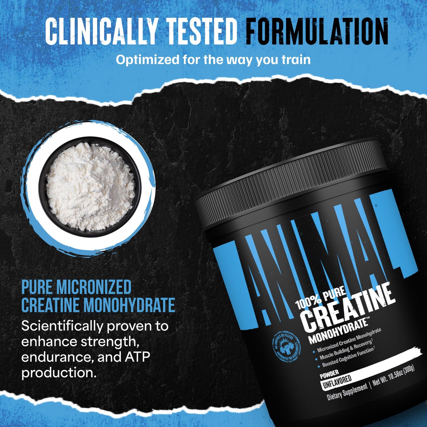 Animal Creatine Monohydrate Powder – Micronized Creatine for Women and Men, Supports Muscle Growth, Strength, Endurance, Recovery and ATP Production, Gym & Workout Supplements - Unflavored, 300g - Medaid International