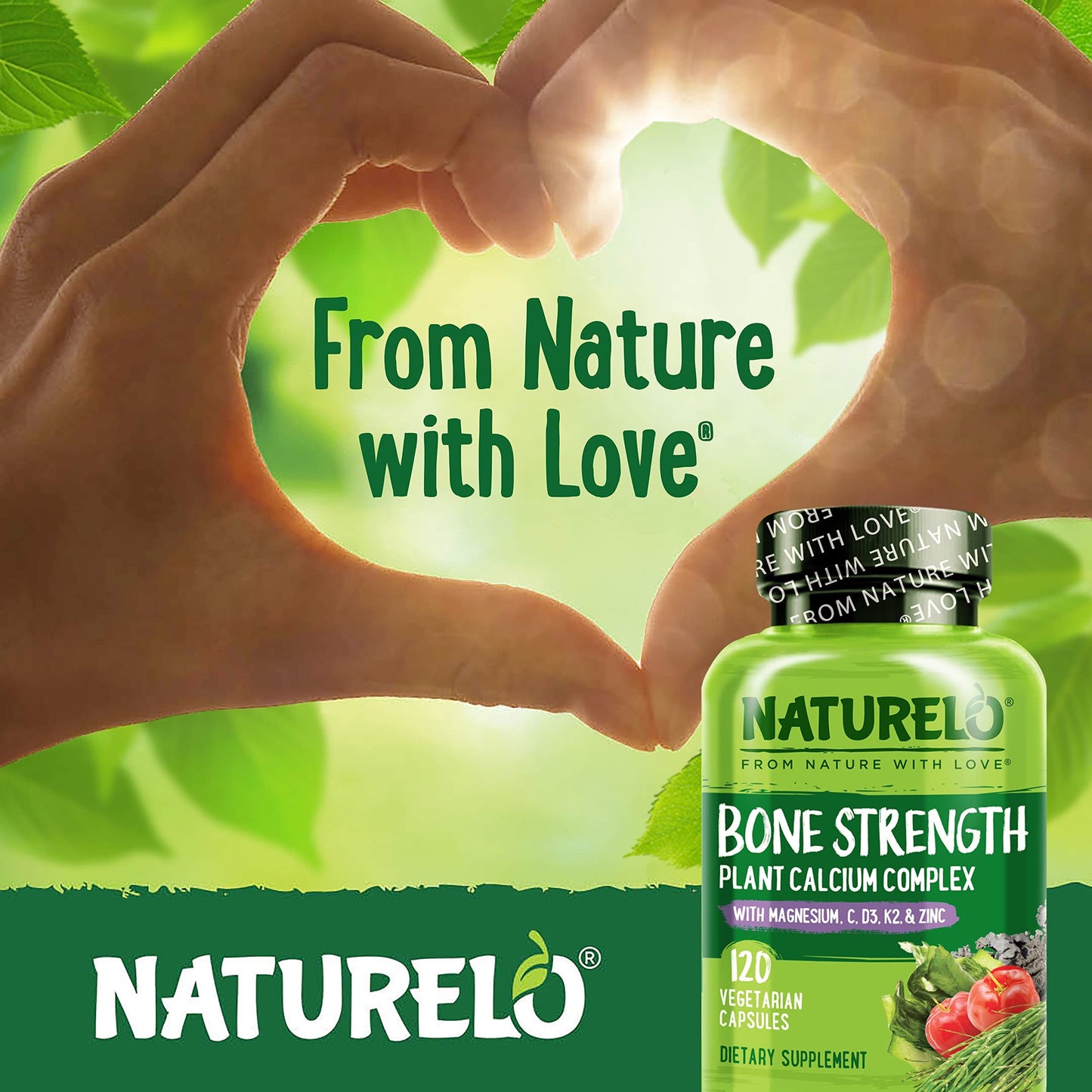 NATURELO Calcium Supplement - with Vitamin C, Vitamin D3, K2, and Calcium Magnesium Zinc for Bone Strength with Calcium 600mg - Plant-Based, 120 Vegetarian Capsules, Non-GMO, Soy & Gluten-Free - Medaid International