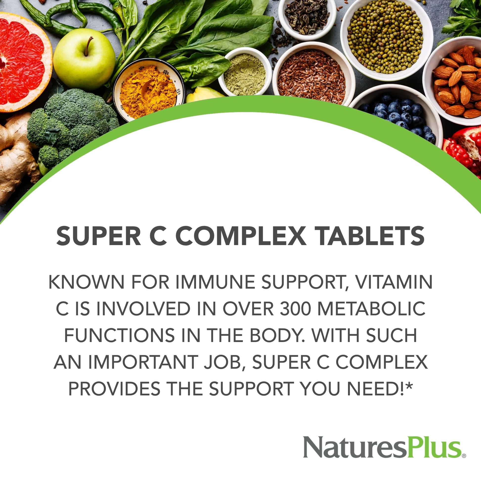 NaturesPlus Super C Complex, Sustained Release - 1000 mg, 90 Vegetarian Tablets - High Potency Immune Support Supplement, Antioxidant - Enhanced Absorption - Gluten-Free - 90 Servings - Medaid International