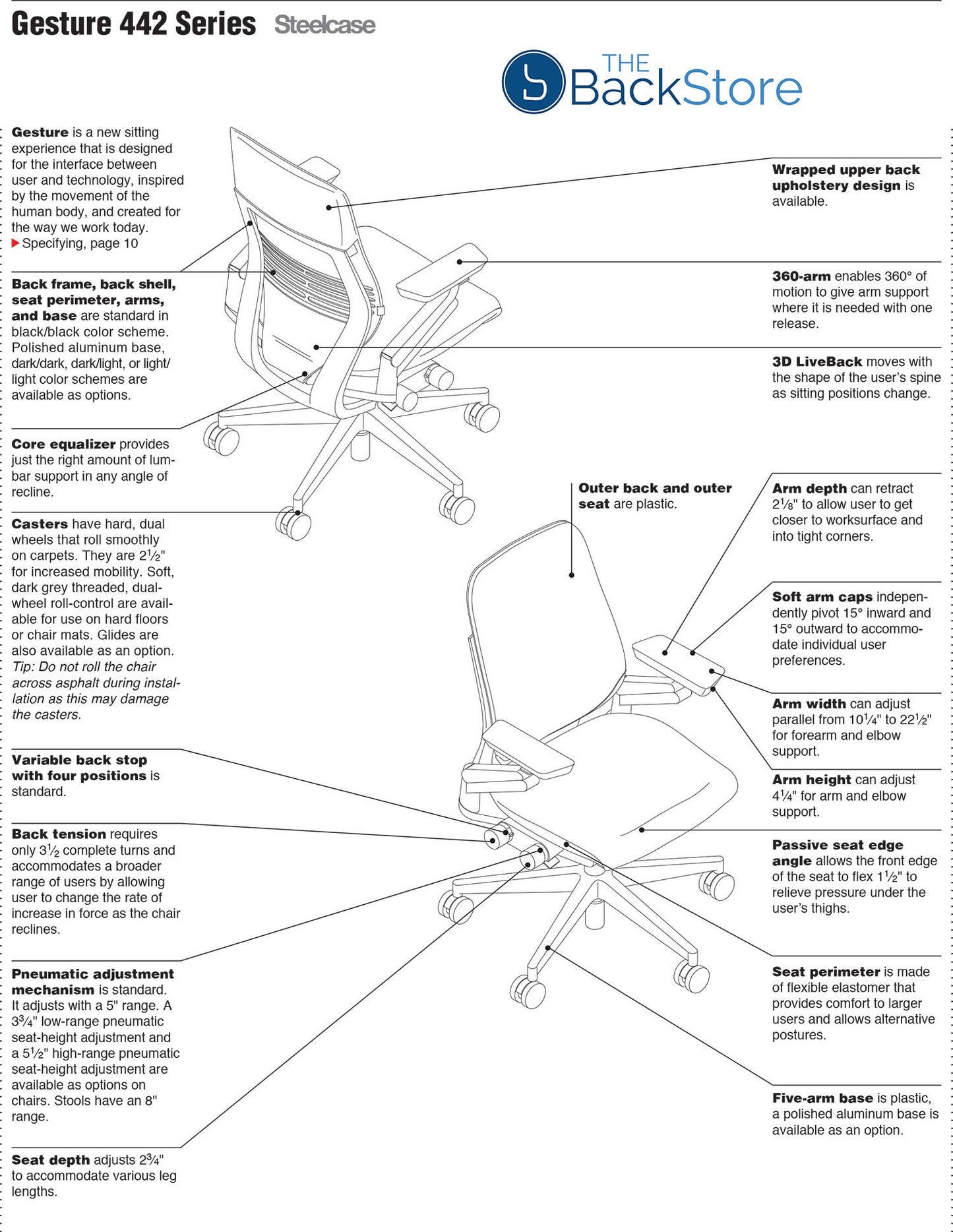 Steelcase Gesture Office Desk Chair with Headrest in Elmosoft Genuine Saddle L147 Leather Plus Lumbar Support High Black Frame wth Soft Hard Floor Casters - Medaid International