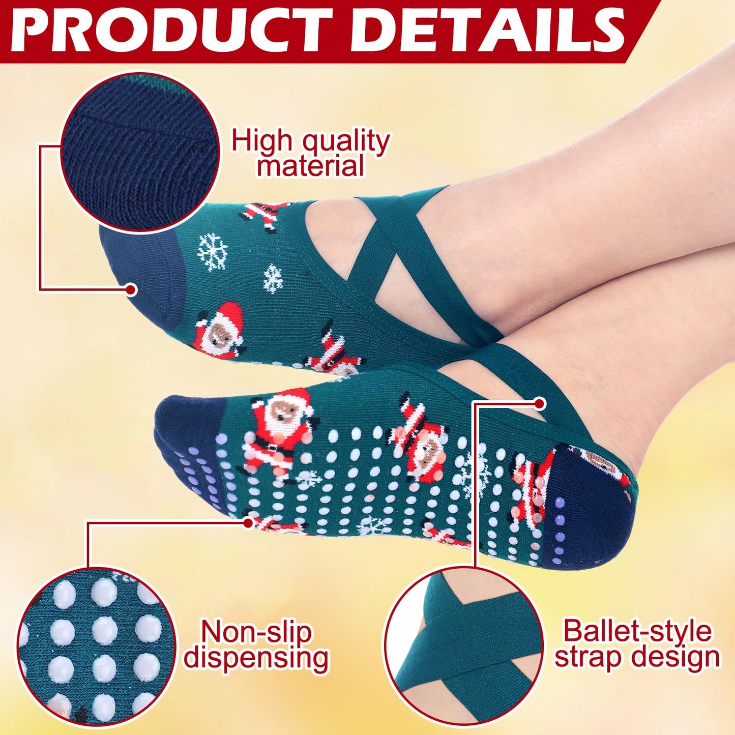 Shyyween 8 Pairs Christmas Yoga Socks for Women Non-slip Grips & Straps, Ideal for Pilates Christmas Gifts for Xmas Holiday Ballet, Dance, Barre, Hospital, Barefoot - Medaid International