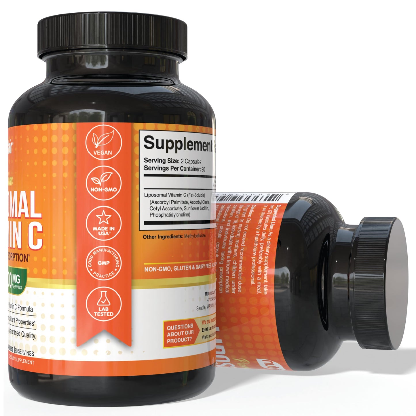 NutriFlair Liposomal Vitamin C 1700mg, 180 Capsules - High Absorption, Fat Soluble VIT C, Higher Bioavailability Immune System Support & Collagen Booster, Non-GMO, Vegan Pills - Medaid International