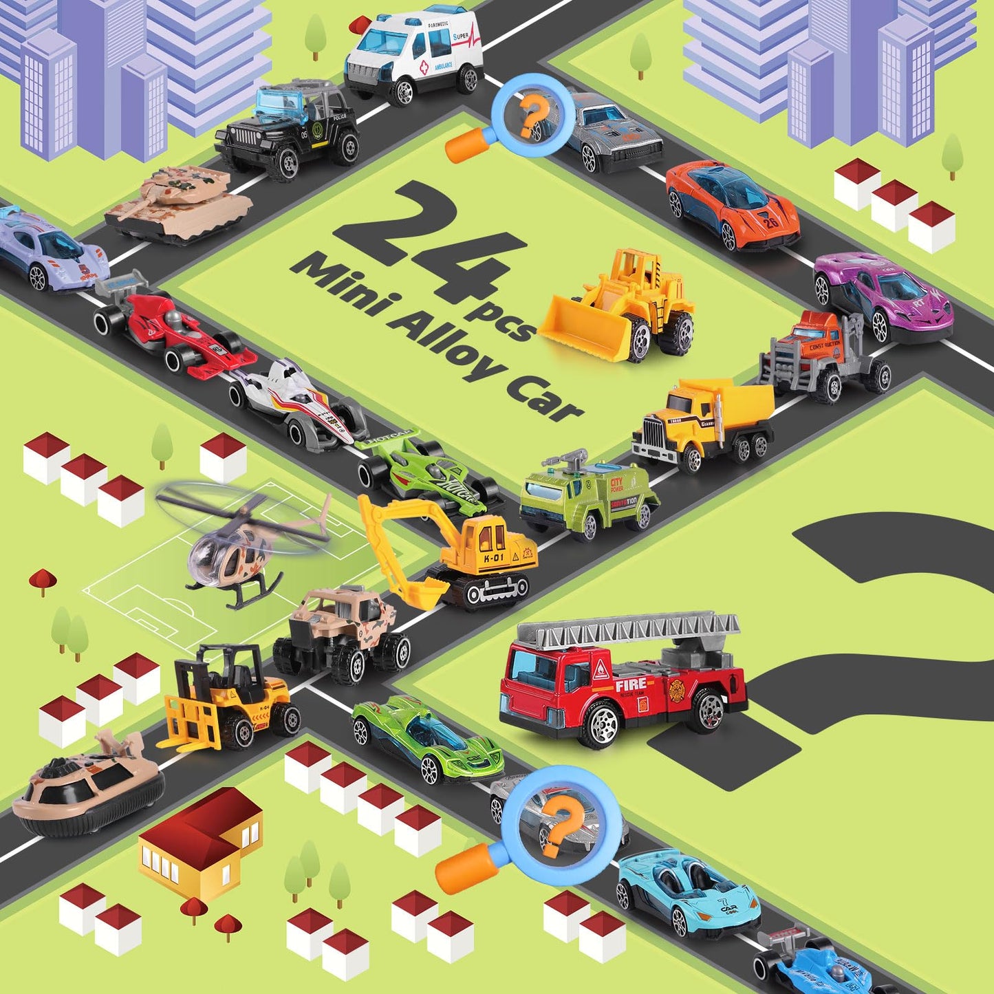 24 PCS Play Vehicles Advent Calendar, 24 Days of Surprises Toys Box, Christmas Countdown Advent Calendars for Kid Boys - Medaid International