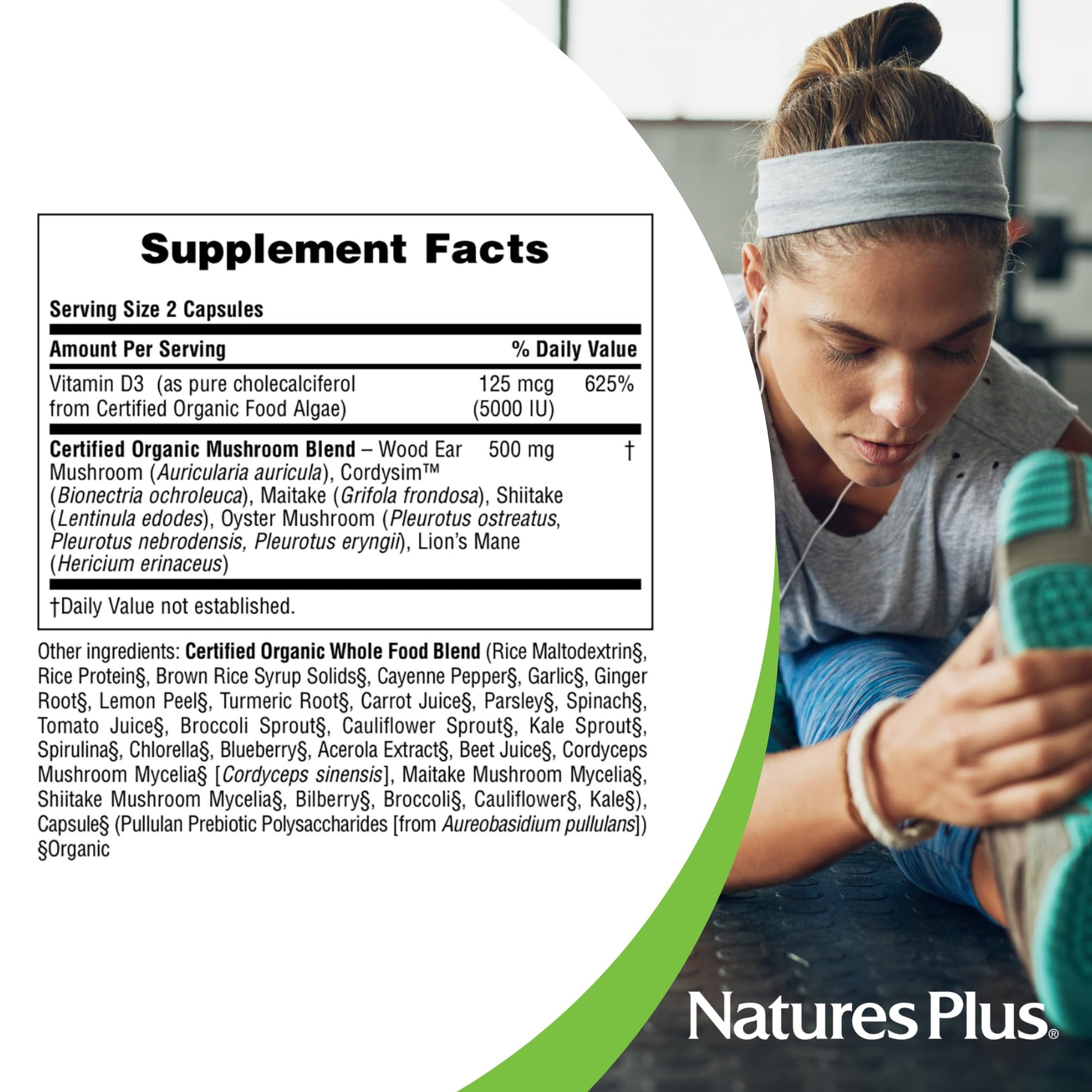 Natures Plus Source of Life Garden Certified Organic Vitamin D3 - Cholecalciferol 5000 iu, 60 Vegan Capsules - Whole Food Plant-Based Supplement - Vegetarian, Gluten-Free - 30 Servings - Medaid International