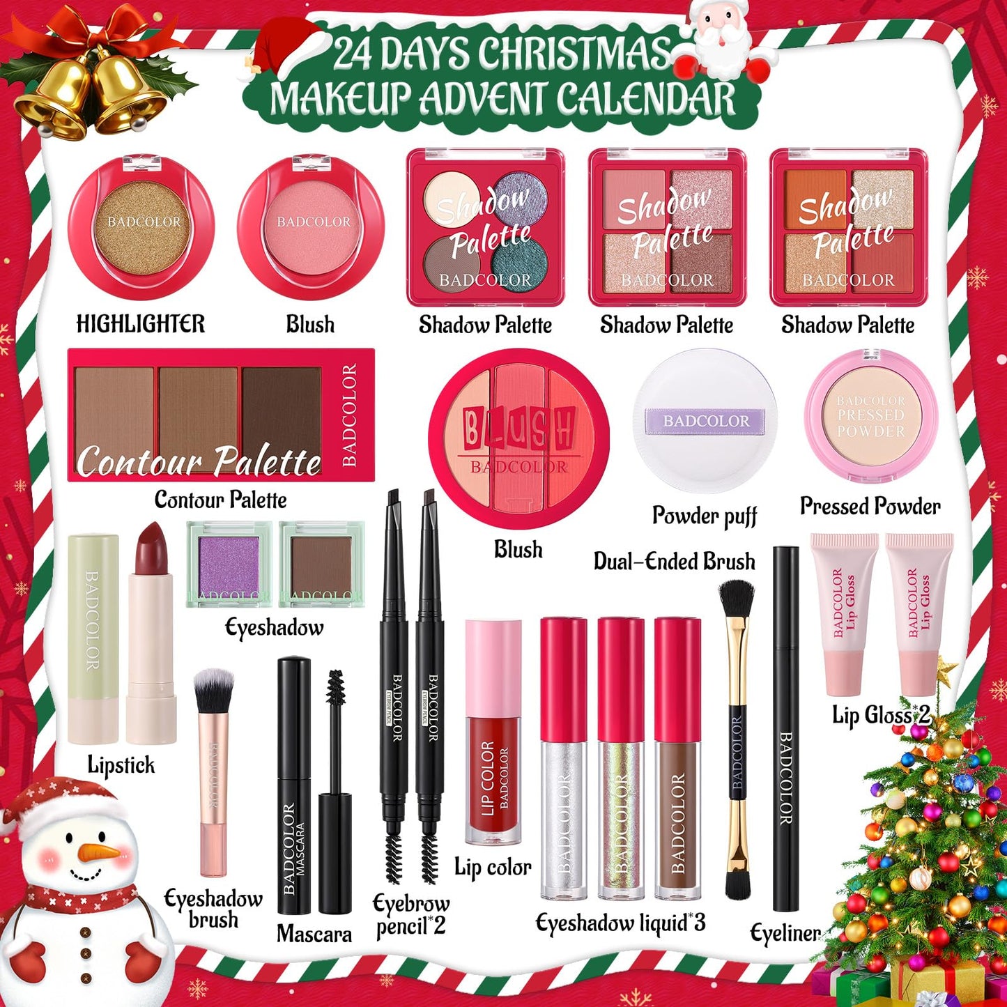 Makeup Advent Calendar 2025, 24 Days Christmas Countdown Calendar Surprise Gift Kit, Xmas Holiday Festival Cosmetic Starter Makeup Set with 24 Beauty Boxes for Women Girls Teens - Medaid International