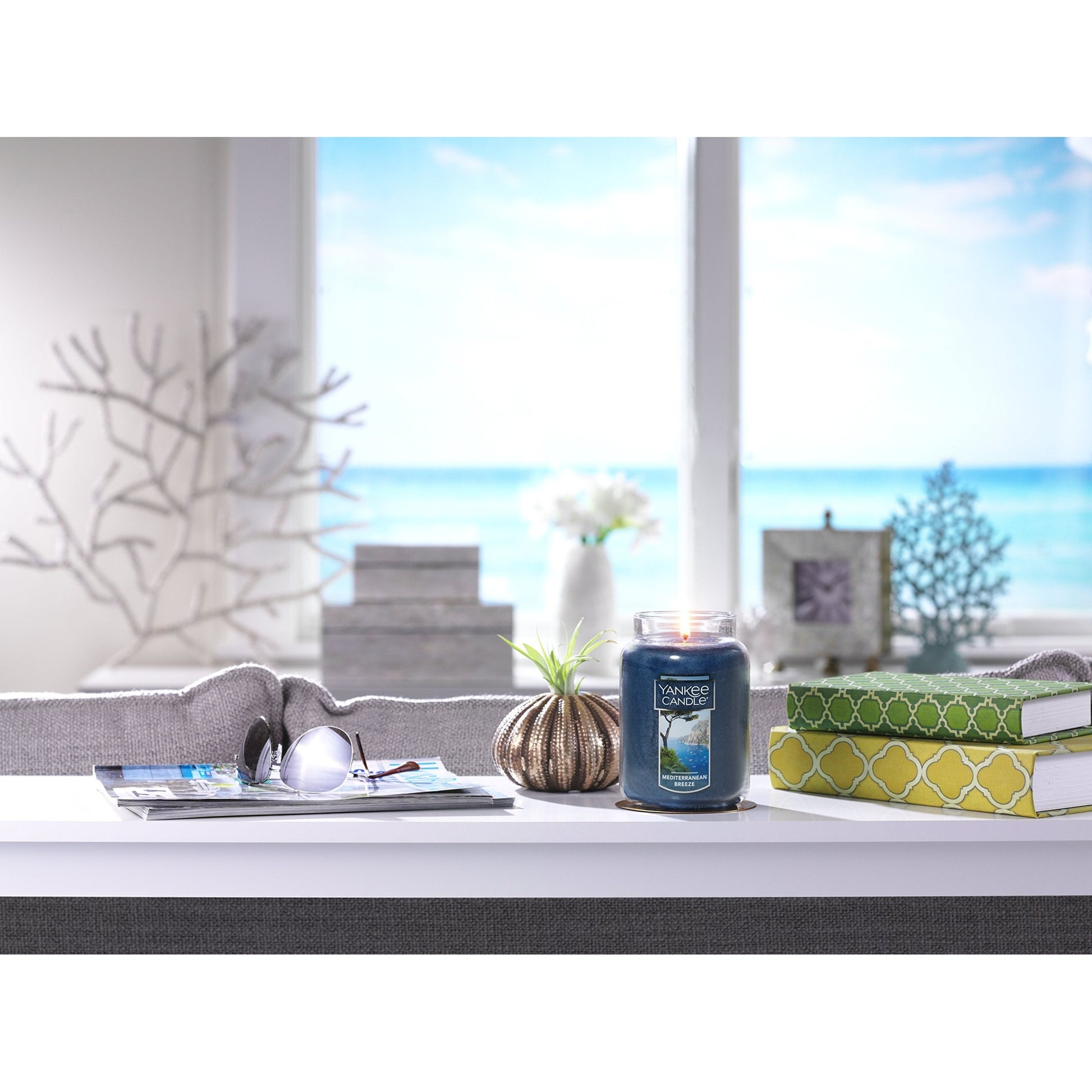 Yankee Candle Mediterranean Breeze Scented Classic 22oz Large Jar Single Wick Candle Over 110 Hours of Burn Time Paraffin-Grade Wax - Medaid International