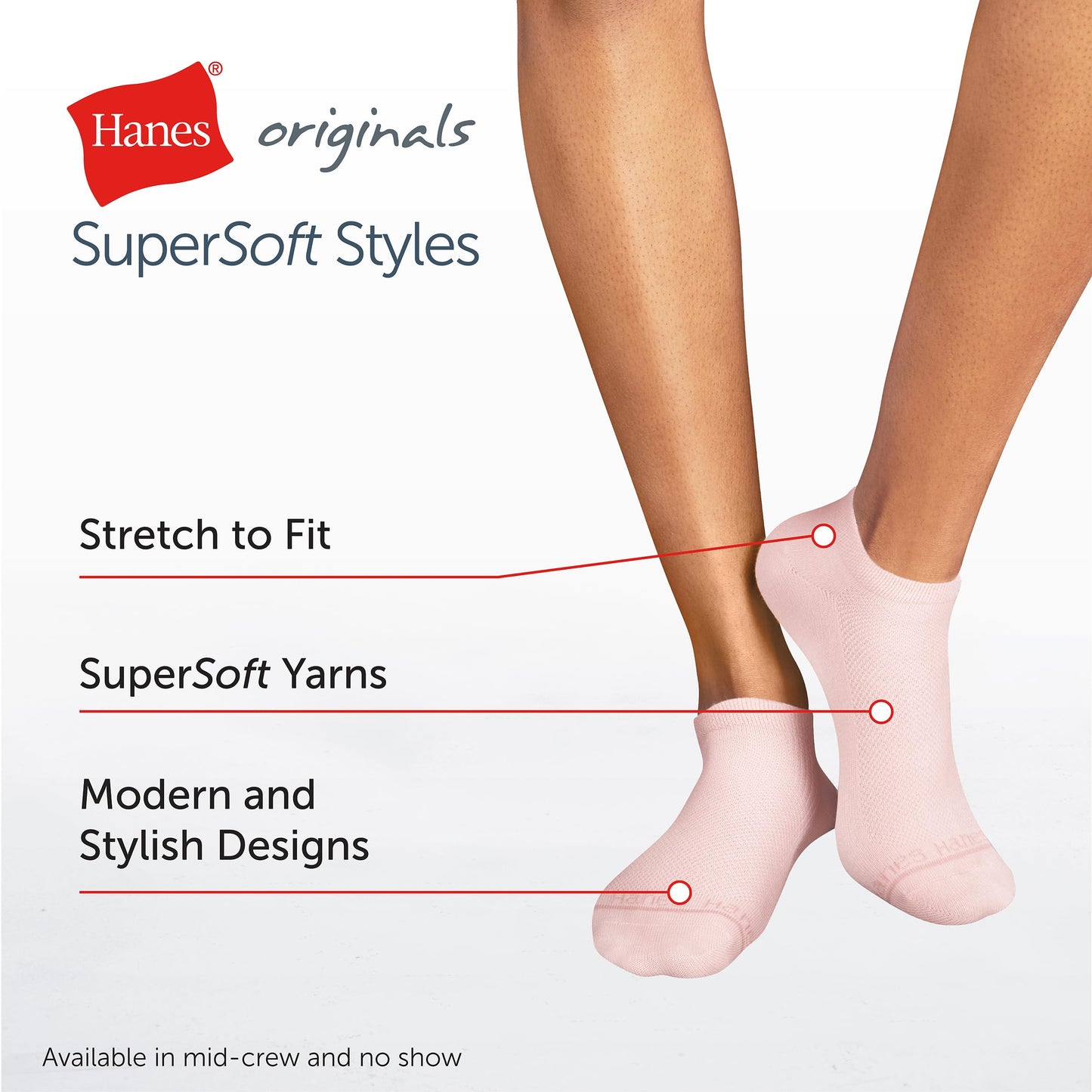 Hanes Women's Originals SuperSoft No Show Socks, Stretch No Show Socks, 6-Pairs - Medaid International