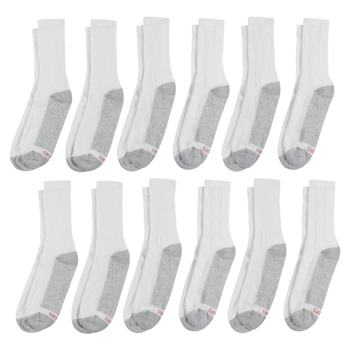 Hanes Mens Double Tough Socks, 12-pair Pack Crew Socks, White/Grey Foot Bottom, 6-12 - Medaid International
