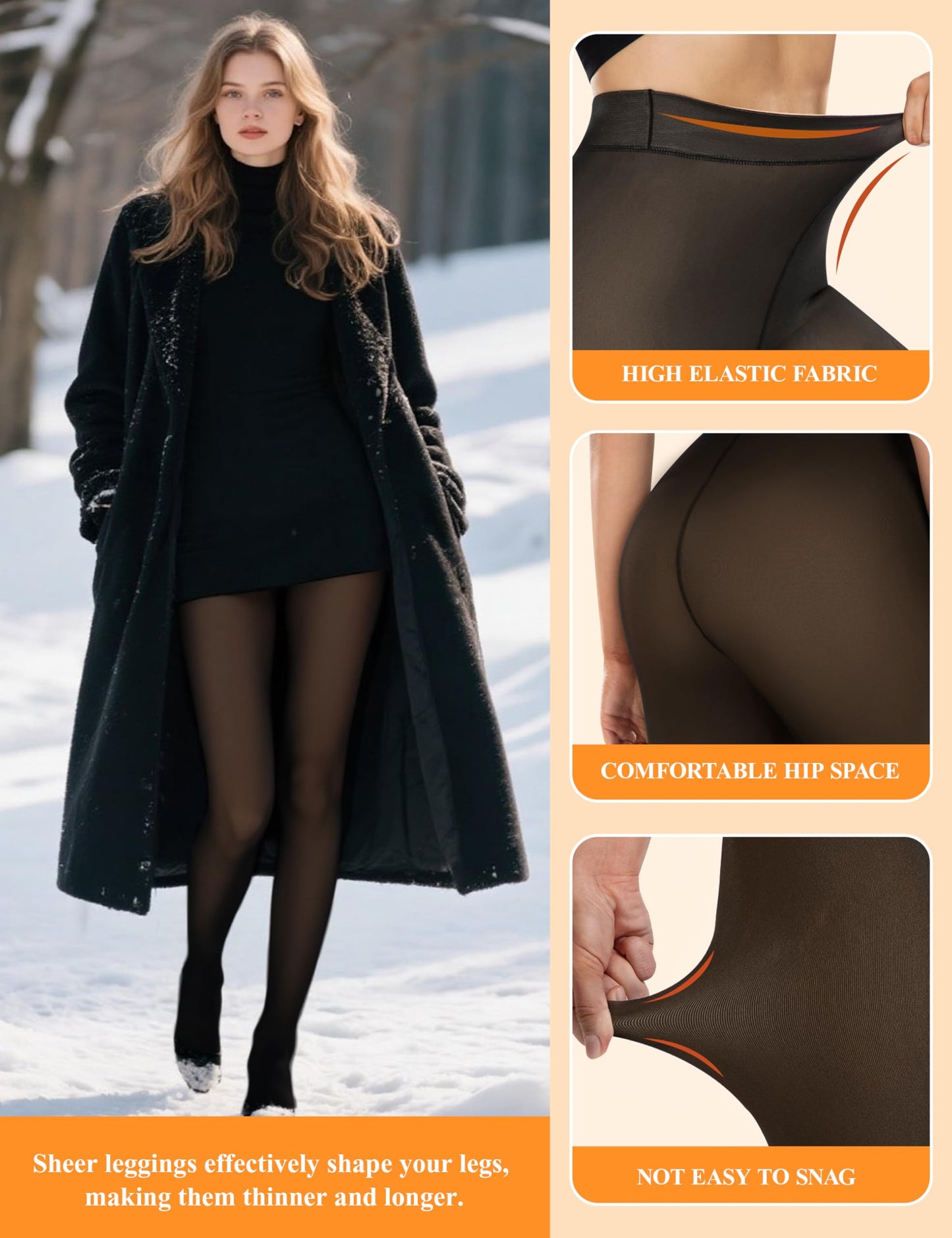 Vosda Women’s Fleece-Lined Tights - Ultra-Warm Fake Sheer Look Pantyhose Thick Leggings for Winter - Medaid International