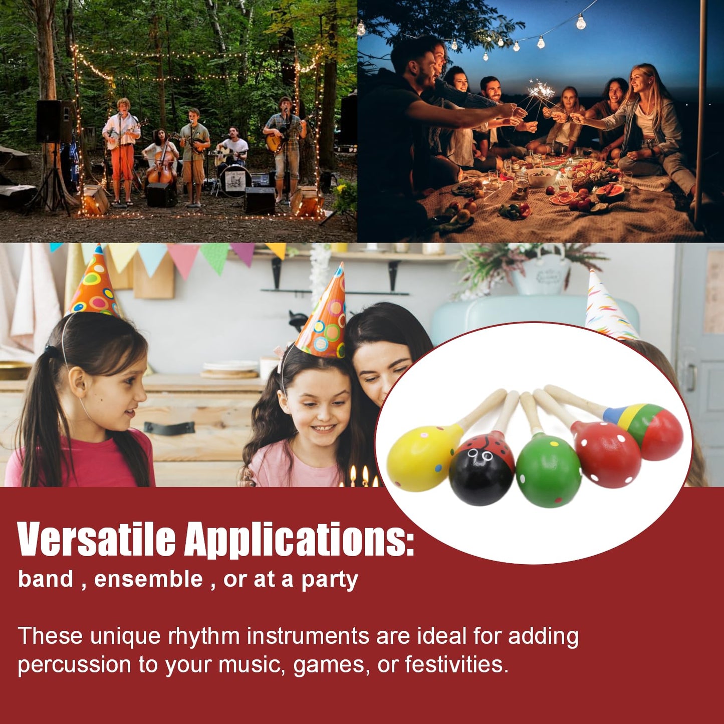 Cheerock Wooden Maracas Set, Latin Salsa Rumba Shakers, Hand Percussion Rattles for Rhythm and Music Making, Ideal for Bands, Ensembles, Classrooms and Parties, Pack of 2 - Medaid International