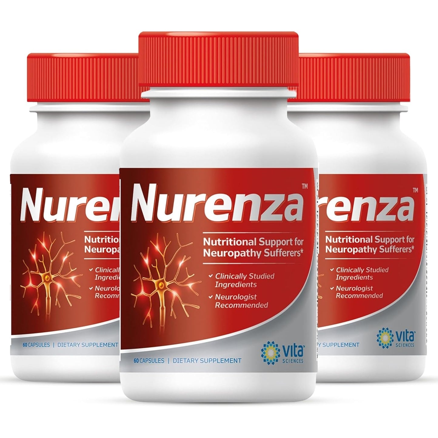 Vita Sciences Nurenza Neuropathy Supplement for Nerve Health and Fast Repair. Natural R-ALA Form 40x Strength with Vitamins and Antioxidants to Renew and Revitalize Feet, Hands, Legs, and Toes. 60 Ct. - Medaid International