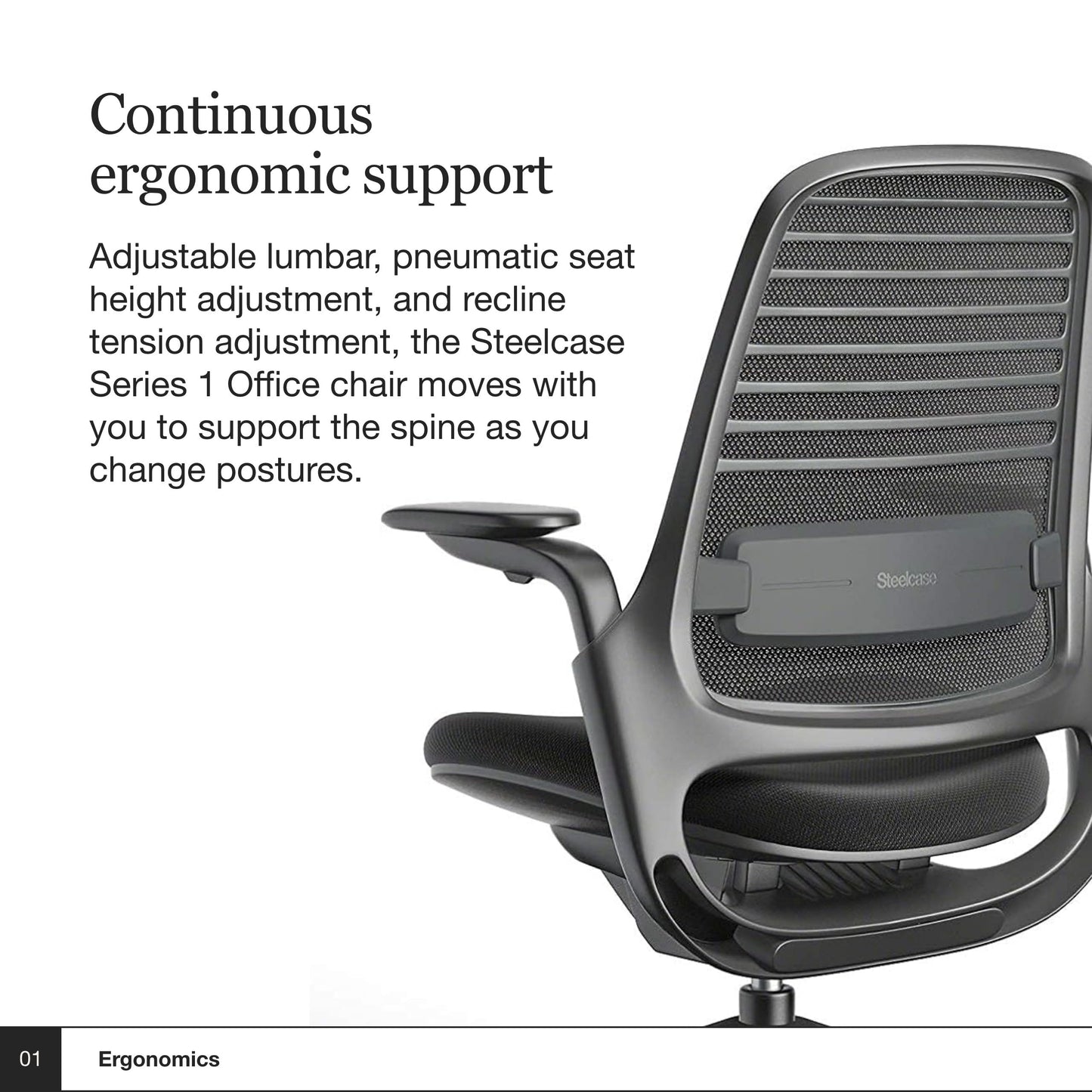 Steelcase Series 1 Office Chair - Ergonomic Work Chair with Wheels for Carpet - Helps Support Productivity - Weight-Activated Controls, Back Supports & Arm Support - Easy Assembly - Licorice - Medaid International