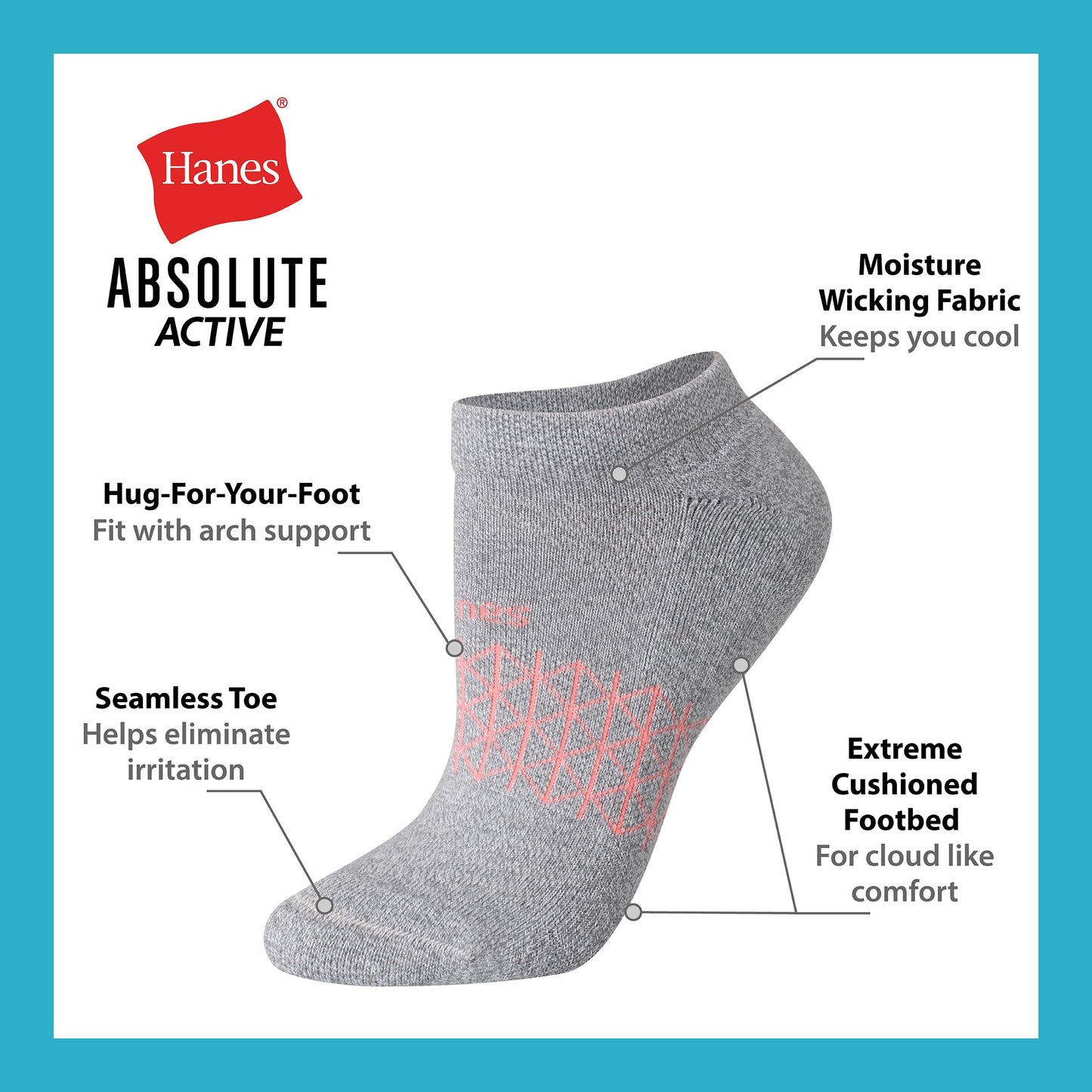 Hanes Show, 4 Pairs, Absolute Active Socks for Women, Moisture-Wicking, Cushioned, Grey, 5-9 - Medaid International