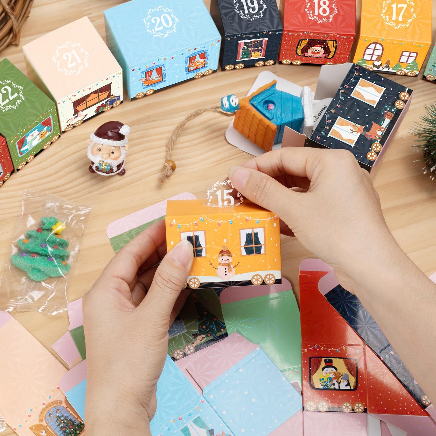 24 Empty Advent Calendar Boxes to Fill, DIY Christmas Train Advent Calendar Boxes, Personalized Advent Calendars Christmas Countdown Gift Boxes for Kids Adults, XMAS Decor - Unique Train Shaped - Medaid International