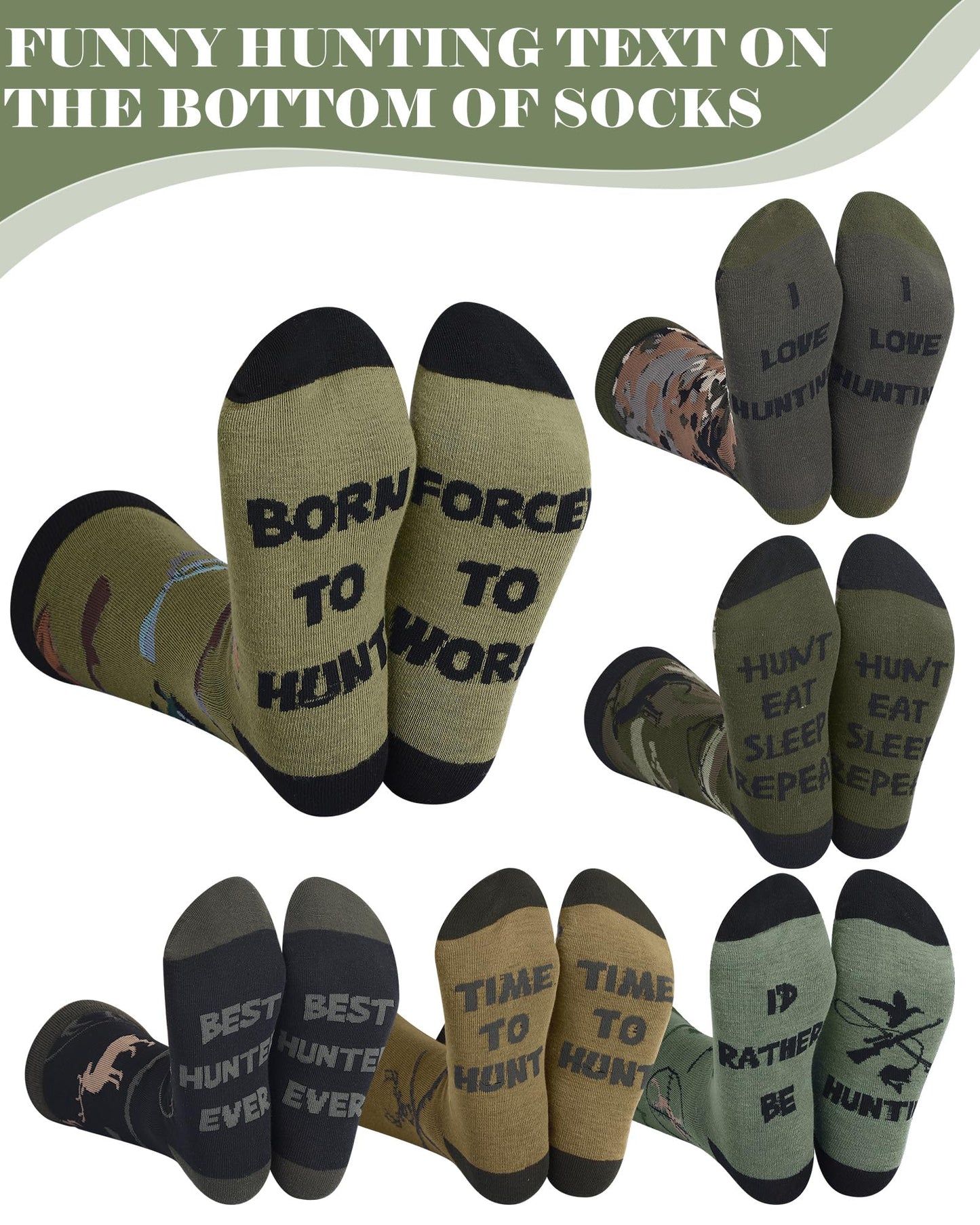 Eurzom 6 Pairs Funny Hunting Socks for Men Hunters Novelty Cotton Crew Socks Birthday Xmas Gift Accessories for Hunting Lover(Classic Color) - Medaid International