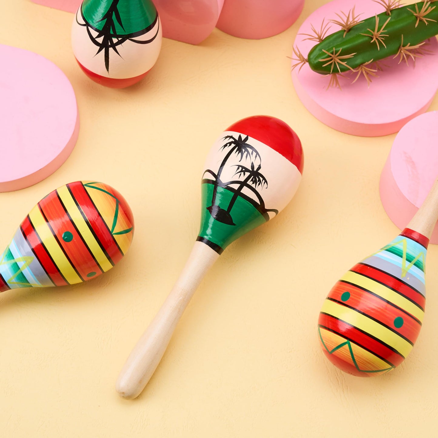 JOYIN 4 PCS Cinco De Mayo 7.6" Wooden Maracas for Kids, Maraca Magic, Wooden Rattle Noisemaker for Mexican Fiesta Party Favors, Musical Fun Parties, Luau Party, Carnivals, Taco Tuesday Event - Medaid International
