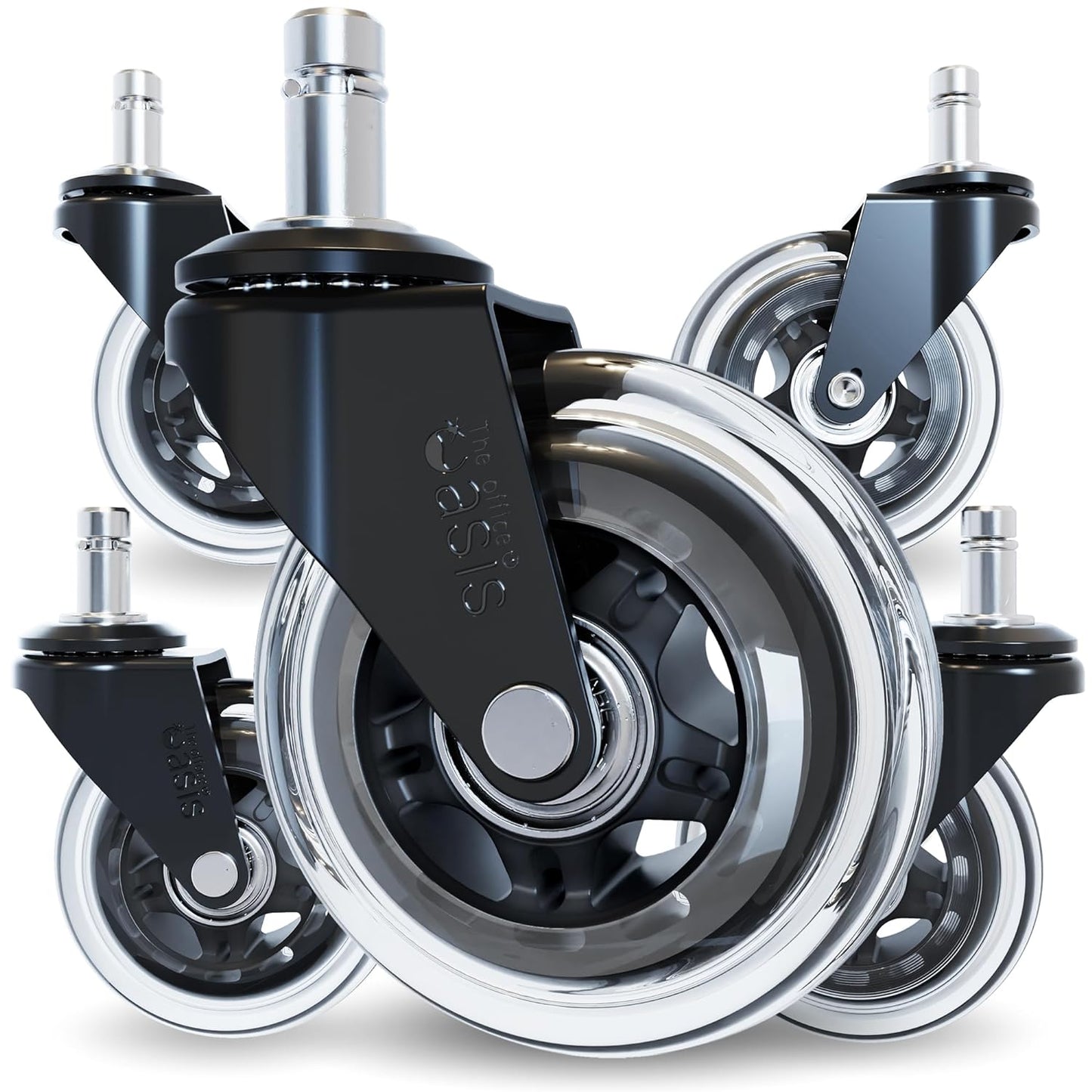 The Original Rollerblade Office Chair Wheels (As Seen On PBS) - Incredibly Smooth & Quiet Rolling Casters - Safe for Hardwood Floors & Carpet - Easy Installation with Universal Fit - Set of 5 - Medaid International