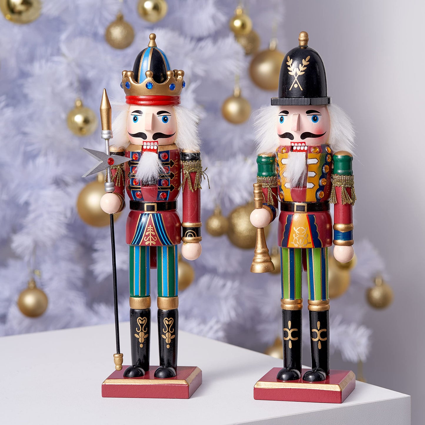 THE TWIDDLERS 2 Pack 12 Inch Wooden Nutcracker Christmas Decor King & Guard Soldier (Red) Decorative Christmas Nutcracker Figures, Nutcracker Christmas Decorations, Cascanueces de Navidad in Gift Box - Medaid International