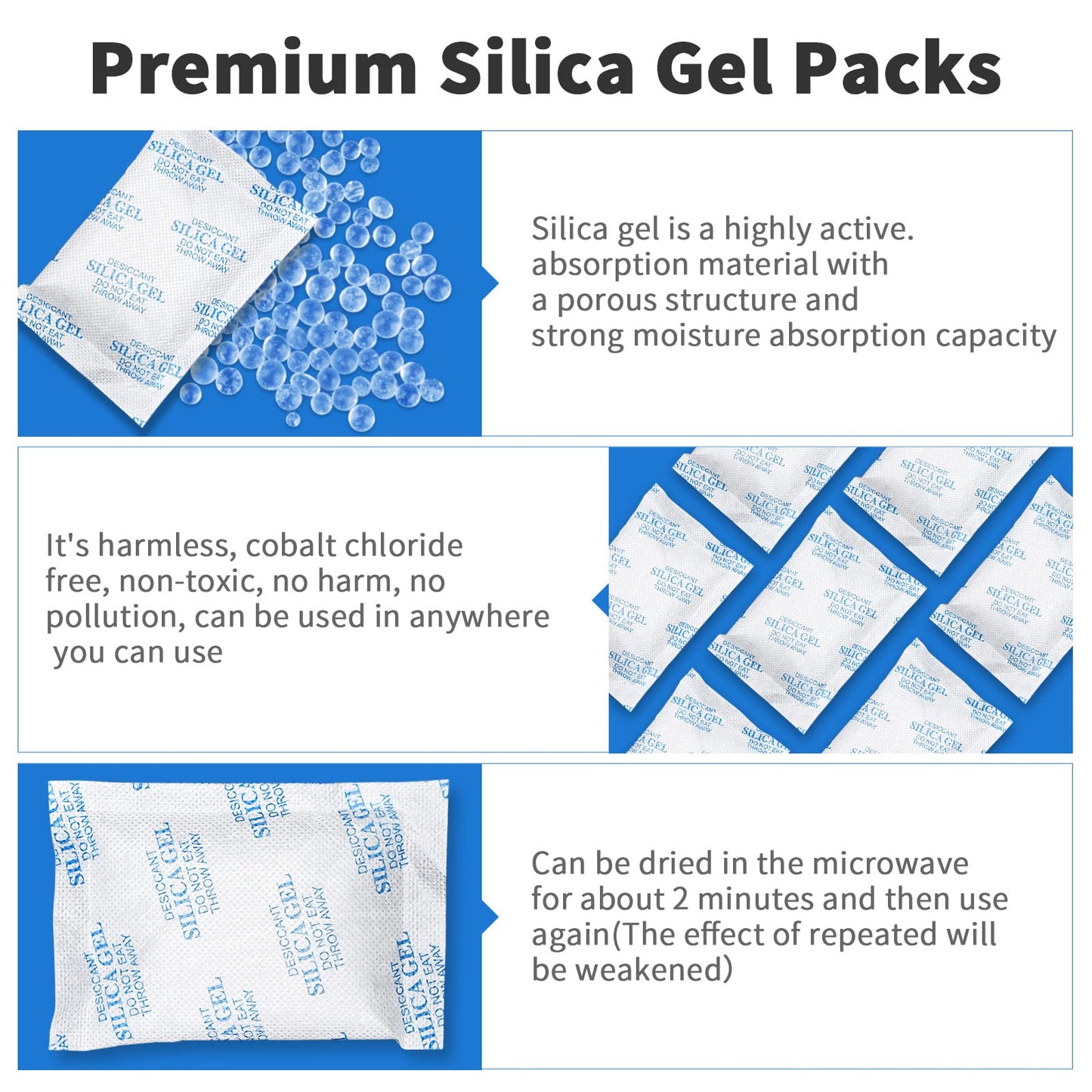 Silica Gel Packs - 80Pcs 20Gram Moisture Absorbers, Premium Transparent Desiccant for Storage, Silica Gel Desiccant Packets Food Safe for Moisture - Medaid International