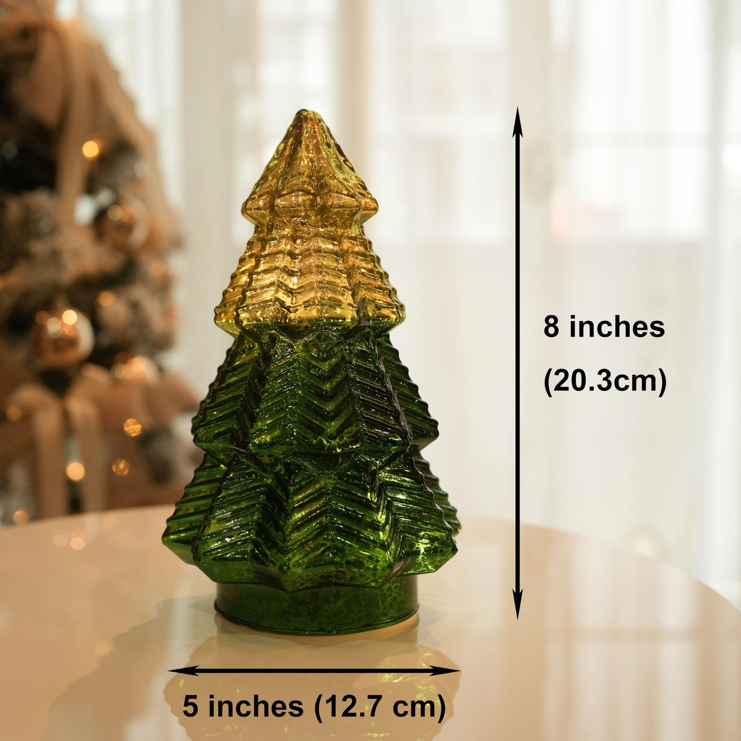 Green Mercury Glass Christmas Tree for Home Decor, Christmas Table Decorations Lighted Xmas Tree with Timer for Living Room Mantel Tabletop Party-8" H - Medaid International