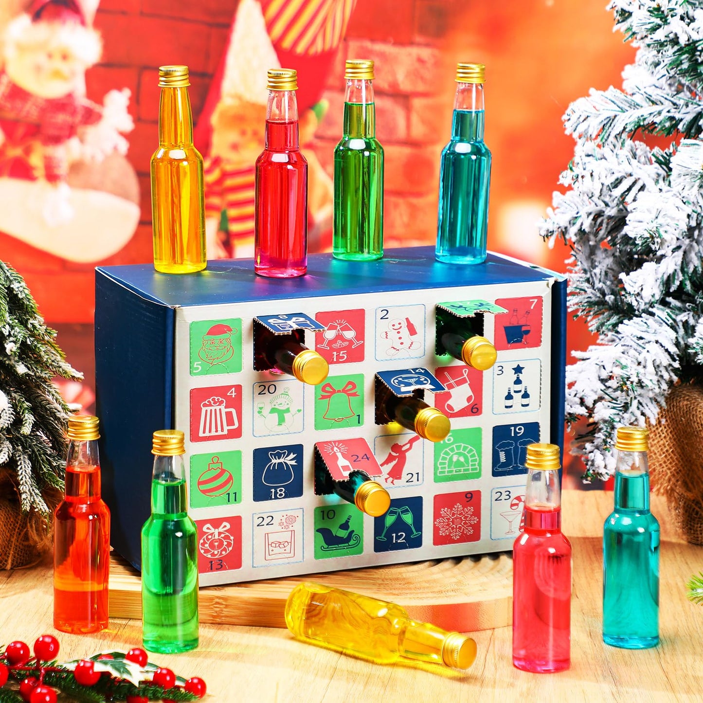 Jingmore 2025 Alcohol Advent Calendar and 24 Days Christmas Countdown with 24 Wine Bottle Beer Spirits Calendar Holiday Ornaments Gifts for Adult Woman Man Husband Dad Xmas Party Decor (Non Alcoholic) - Medaid International