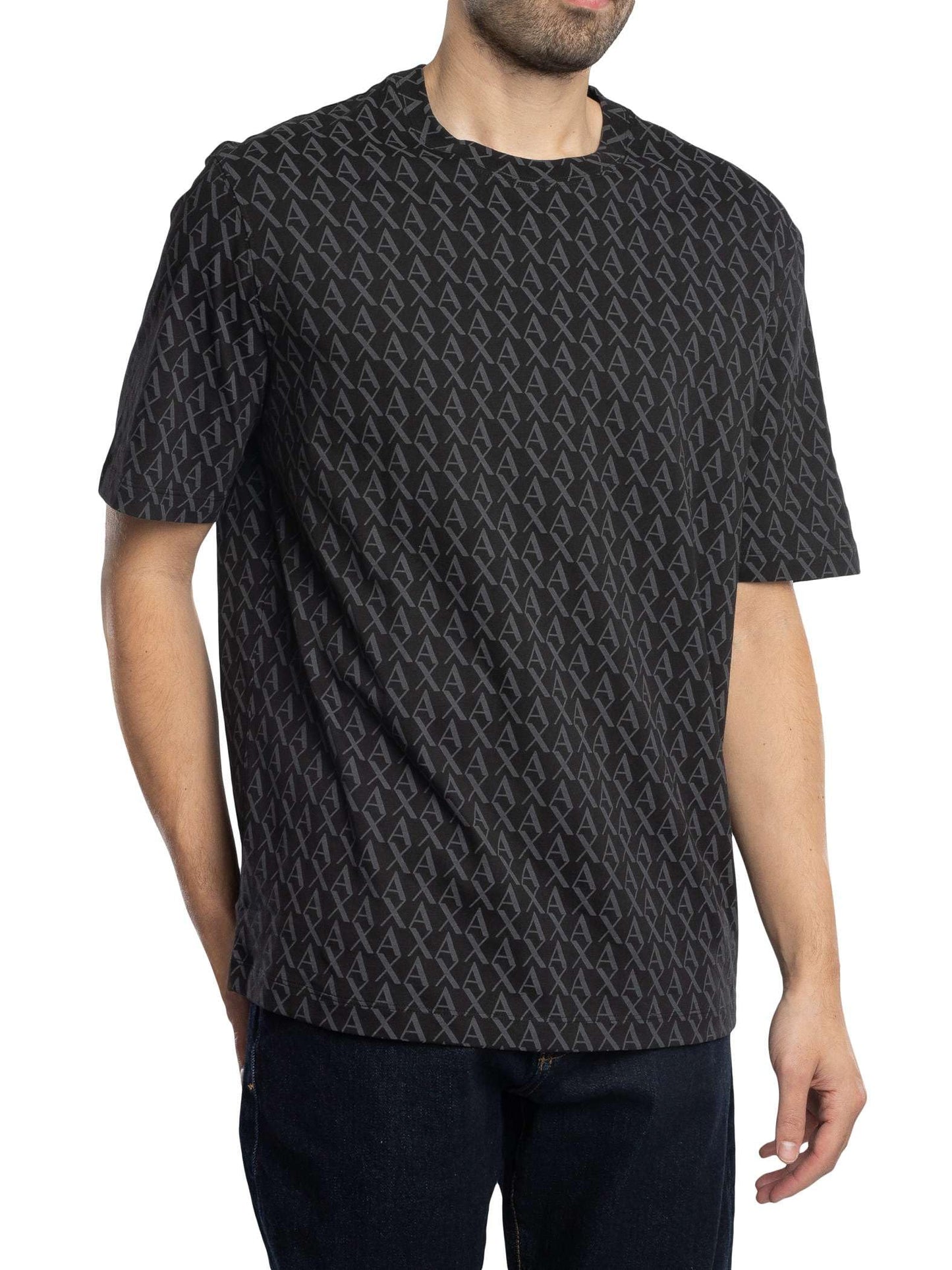 Armani Exchange Men's All Over Logo Tee, Black/Black Allover, Medium - Medaid International