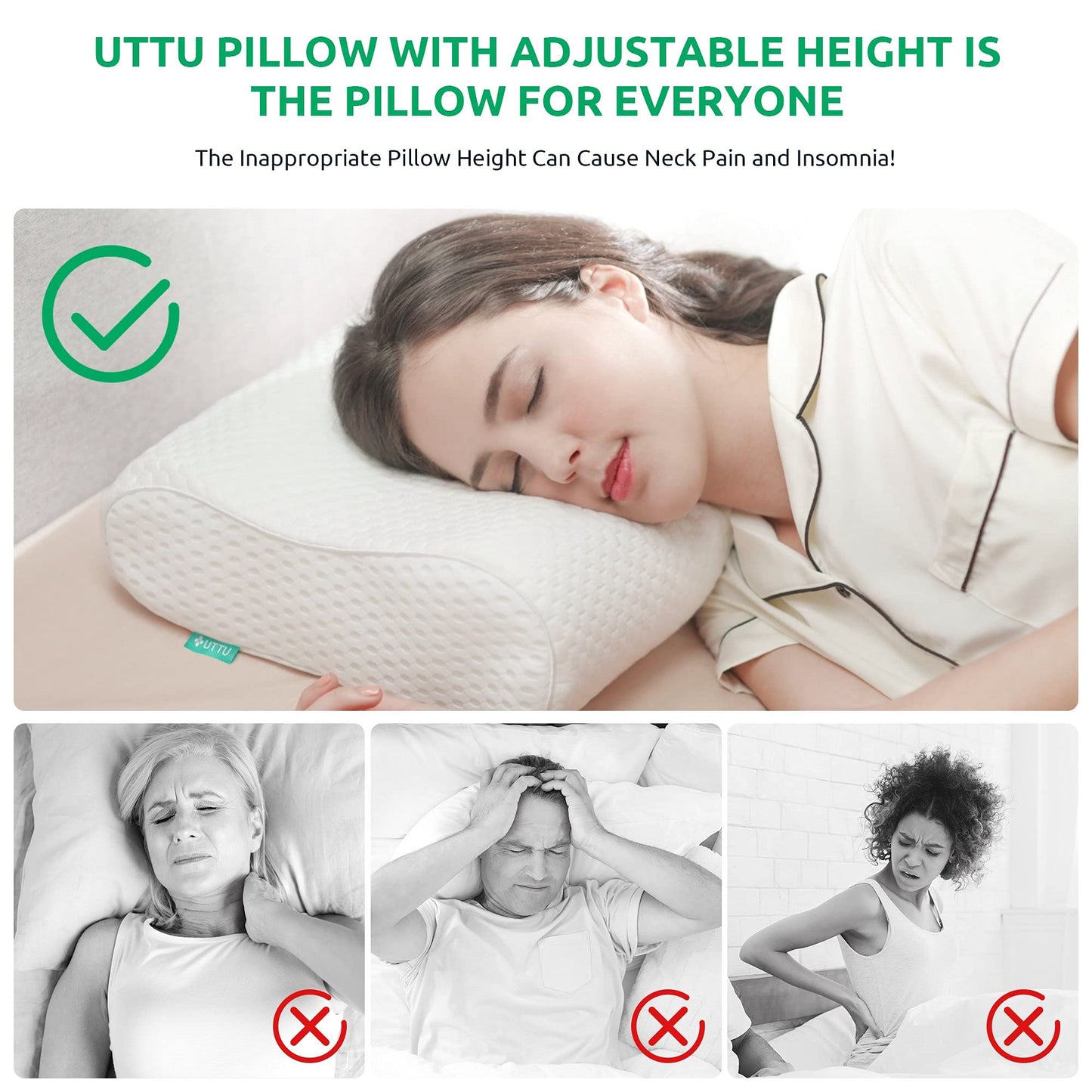 UTTU Cervical Pillow for Neck Strain Relief, Memory Foam Neck Pillow for Sleeping, Adjustable Orthopedic Sandwich Pillow, Contour Cooling for Side Back Stomach Sleeper, Medium(23.6"×14"×5.2"/4.5") - Medaid International