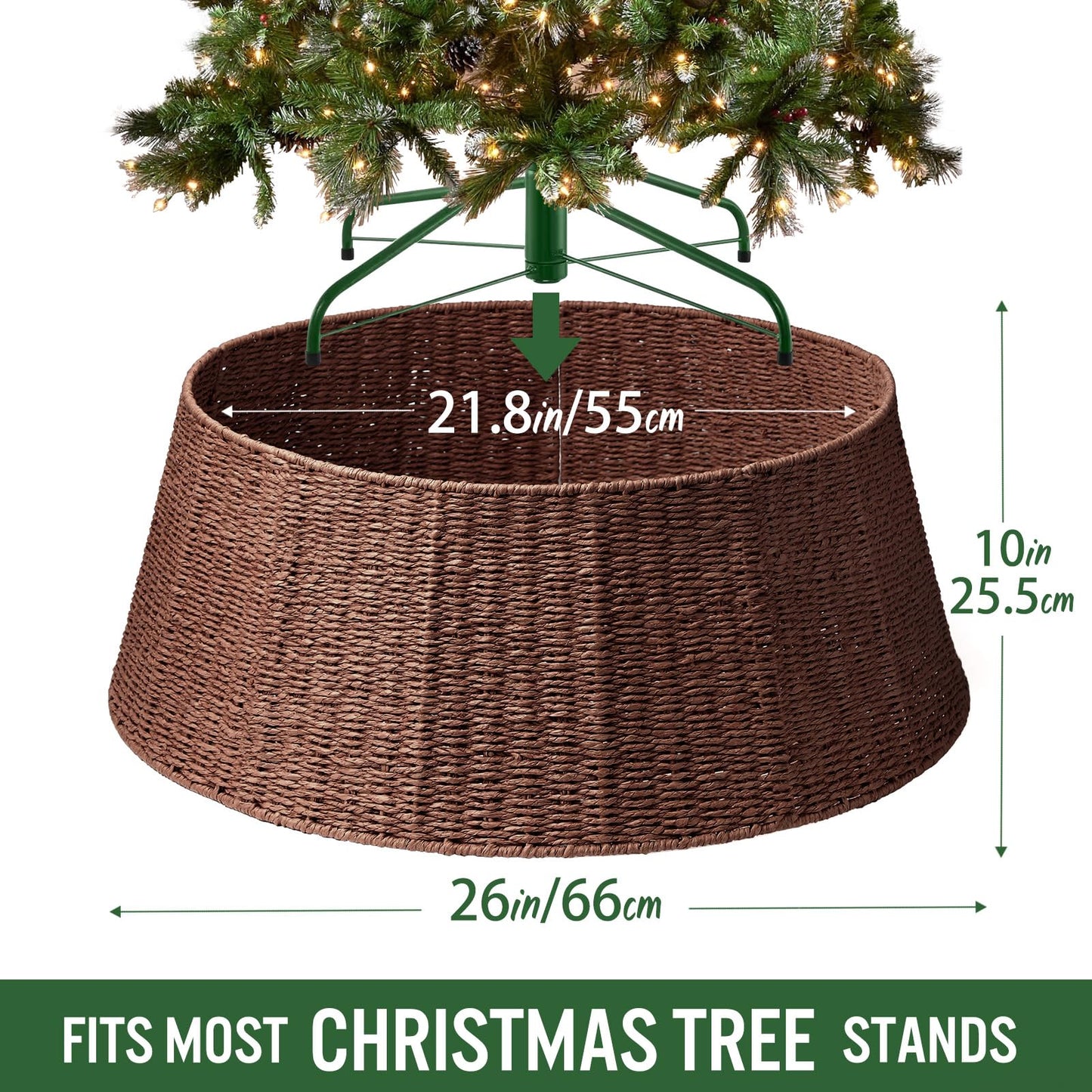Hommtina Christmas Tree Collar- 26",Christmas Tree Base Christmas Tree Basket Collar for Home, Living Room,for Covering Tree Stand (Brown, 26 in) - Medaid International