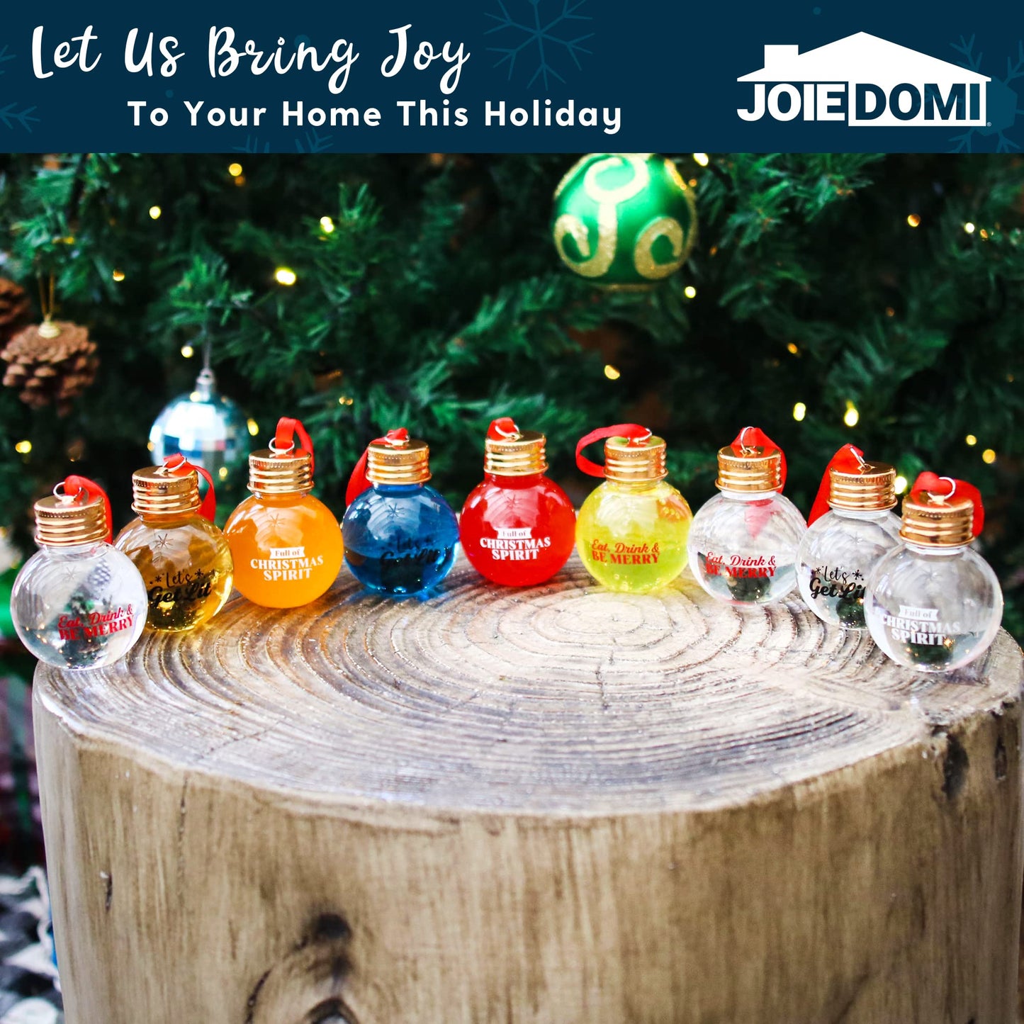 Joiedomi 9 Pcs Christmas Boozeball Ornaments Set, Xmas 1.7 oz Clear Fillable Ball, Tree Hanging Decorations for Christmas Holiday Indoor and Outdoor Decorations - Medaid International