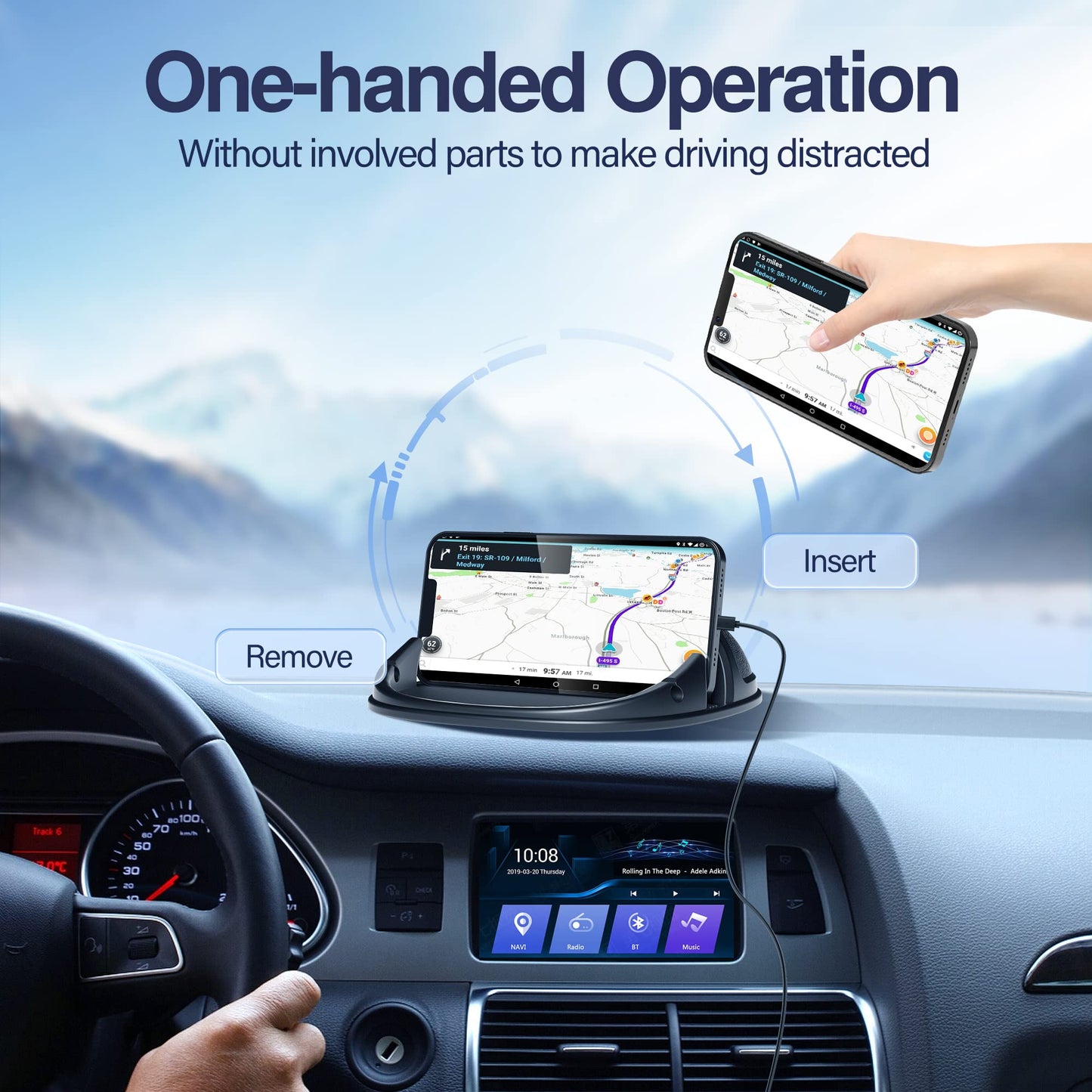 Loncaster Car Phone Holder, Car Phone Mount Silicone Car Pad Mat for Various Dashboards, Slip Free Desk Phone Stand Compatible with iPhone, Samsung, Android Smartphones, GPS Devices and More, Black - Medaid International
