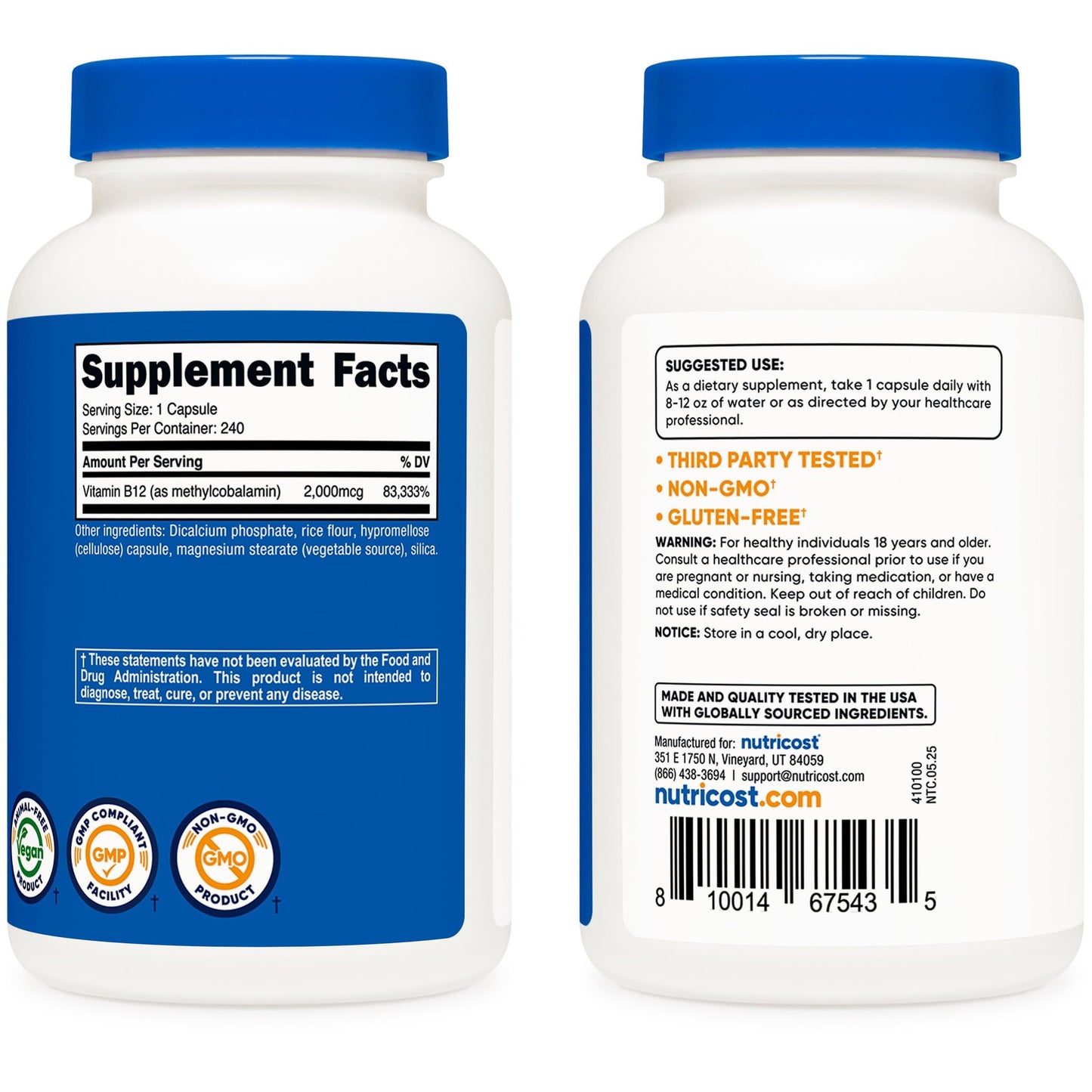 Nutricost Vitamin B12 (Methylcobalamin) 2000mcg, 240 Capsules - Vegetarian Caps, Non-GMO, Gluten Free B12 Supplement - Medaid International