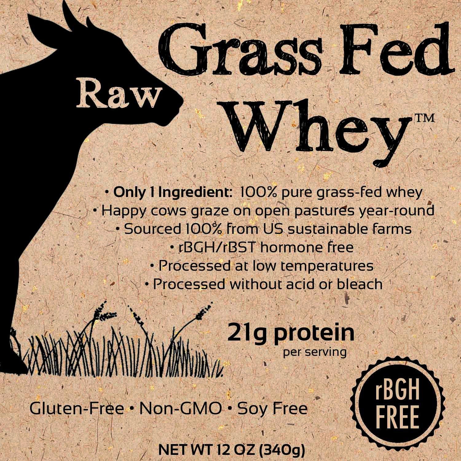 Raw Grass Fed Whey Protein Powder – Unflavored, Only 1 Ingredient: 100% Pure Grass-Fed Whey from Happy, Healthy Cows – Undenatured, Non-GMO, Hormone-Free, Gluten-Free, Made in USA, 12 OZ - Medaid International