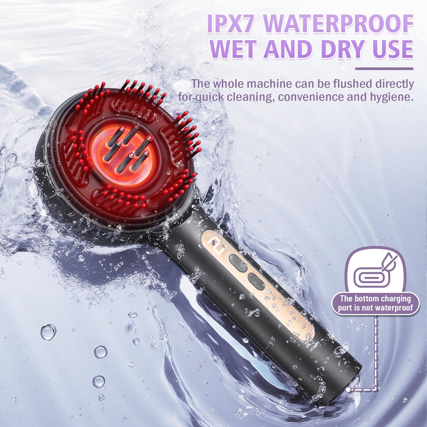 Electric Scalp Massager, 3-in-1 Hair Oil Applicator & IPX7 Waterproof Scalp Brush, Cordless, Portable Head Massager for Home & Travel, Red - Medaid International