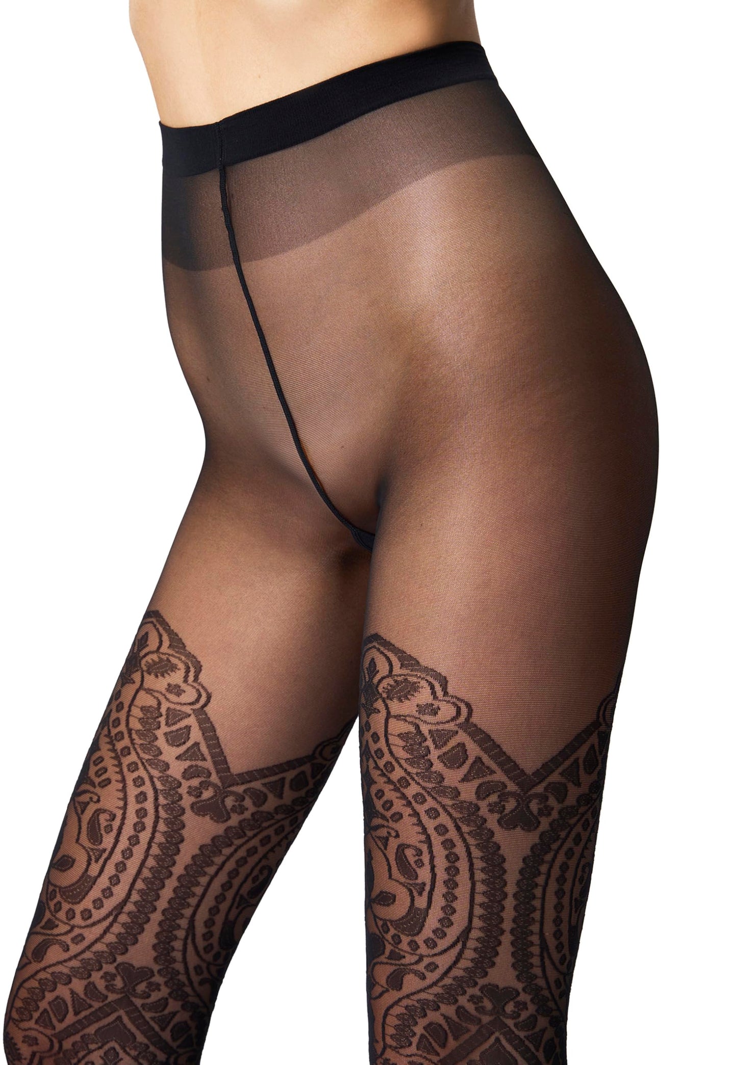 Wolford Ornament Tights For Women 20 Den Pantyhose Hosiery Sheer-Opaque Stylish Pattern Matte Finish Soft Knitted Waistband Black Small - Medaid International